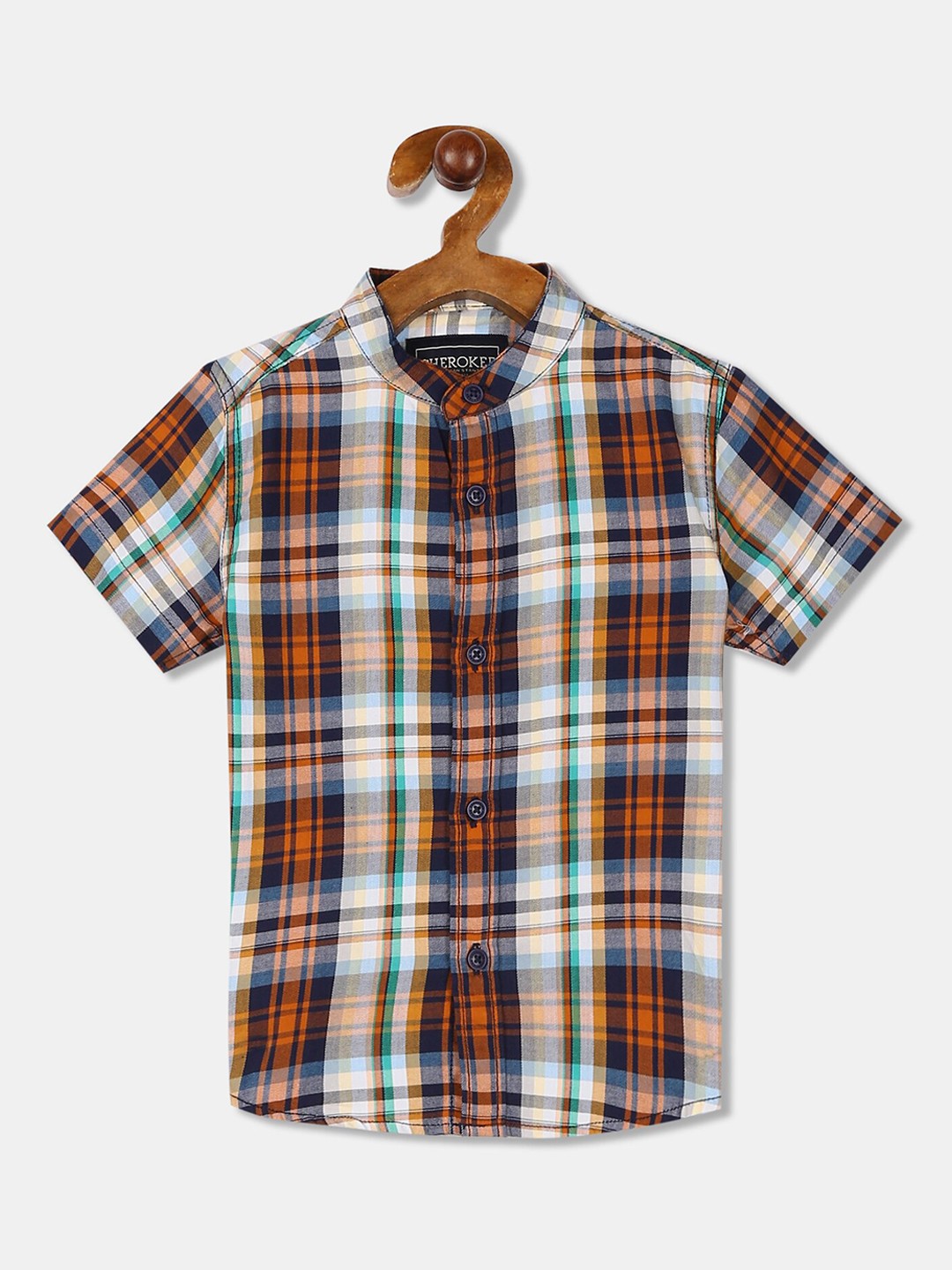 

Cherokee Boys White & Orange Regular Fit Checked Casual Shirt