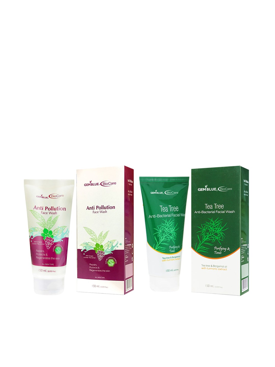 

GEMBLUE BioCare Anti Pollution Face wash & Tea Tree Face Wash 150ML Set of 2, Purple