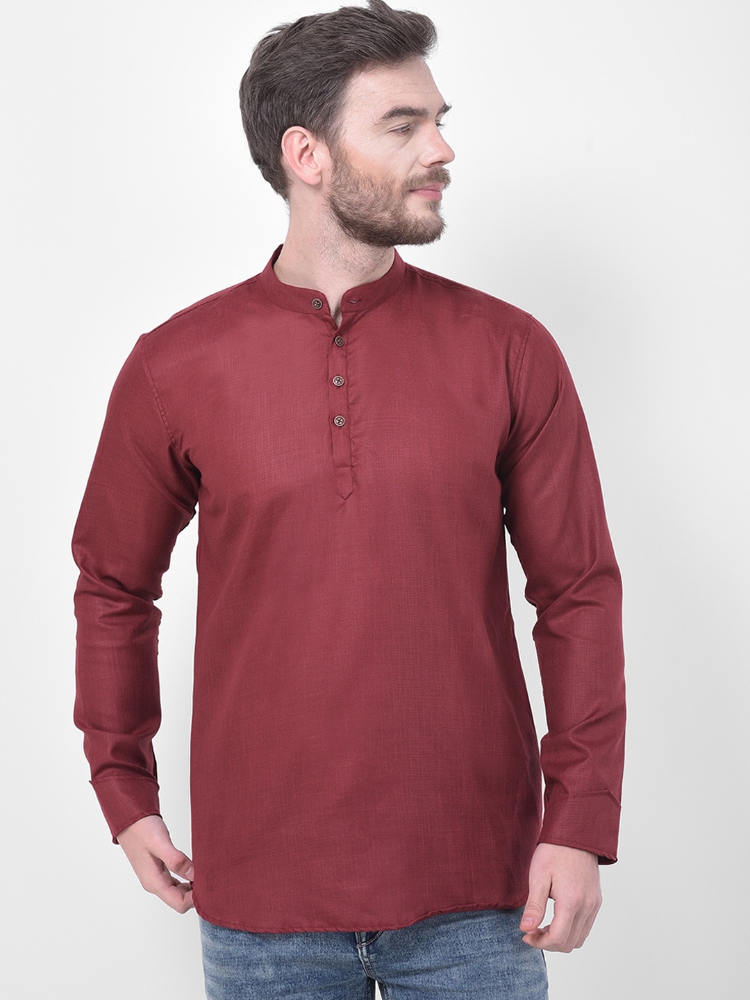 

SG LEMAN Men Maroon Solid Straight Kurta