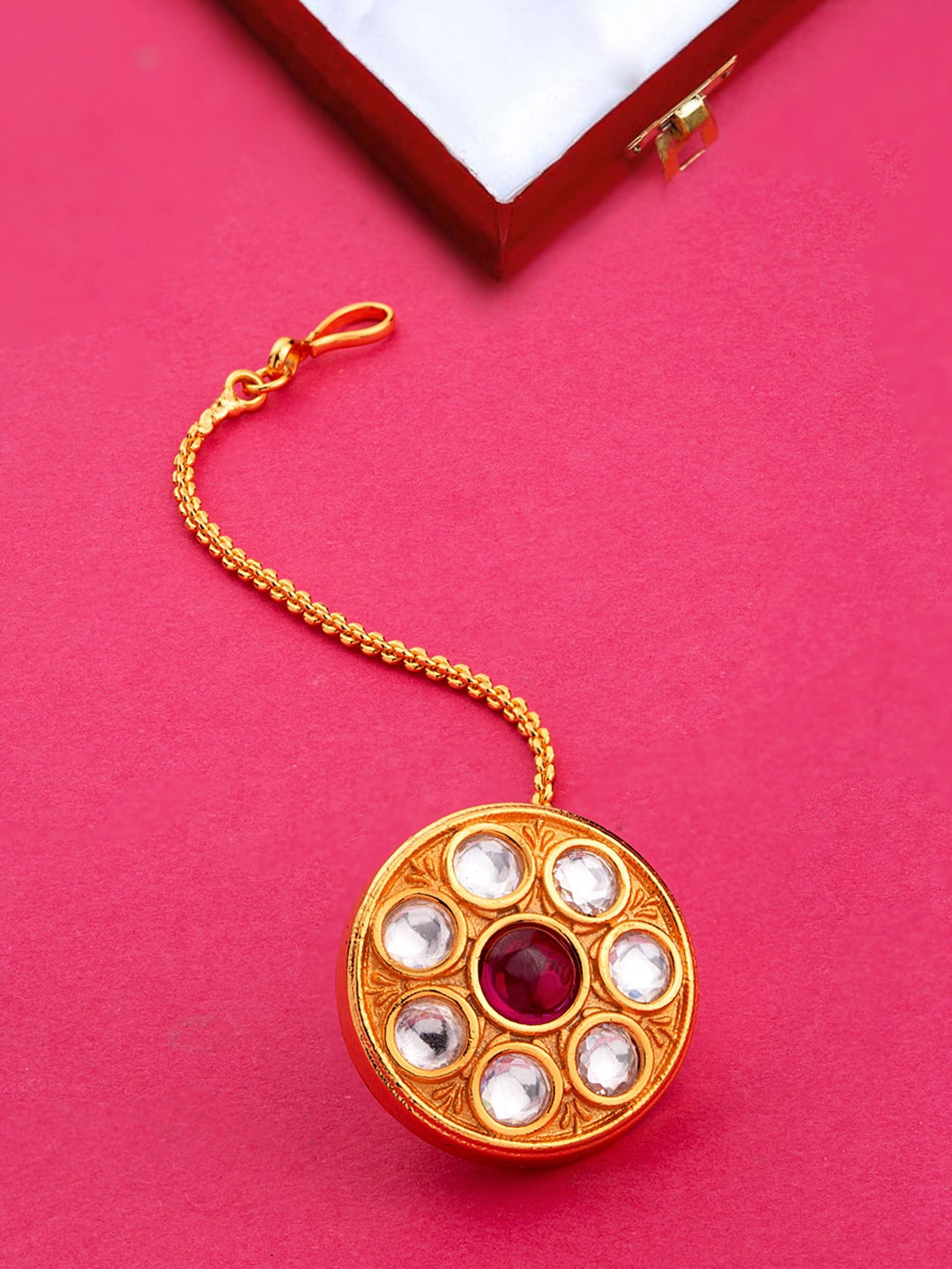

Voylla Gold-Plated & White Kundan Studded Maang Tikka