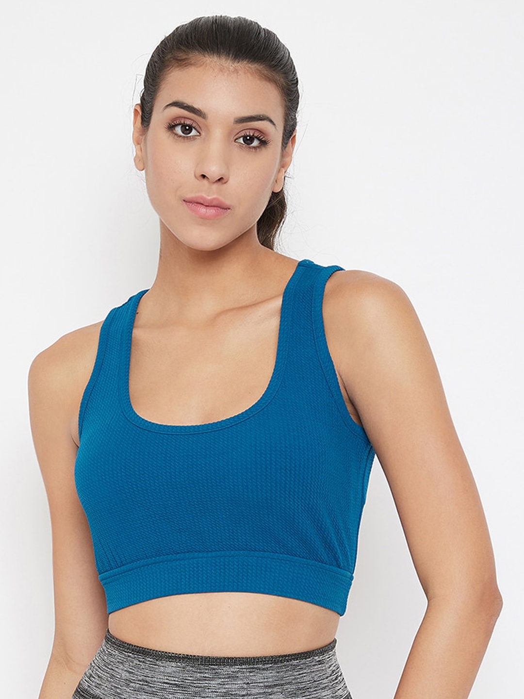 Clovia Blue Solid Non-Wired Lightly Padded Workout Bra