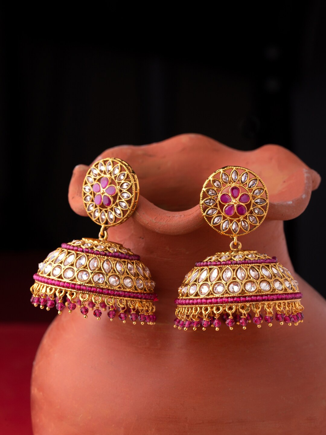 

Voylla Gold-Plated & Pink Contemporary Jhumkas