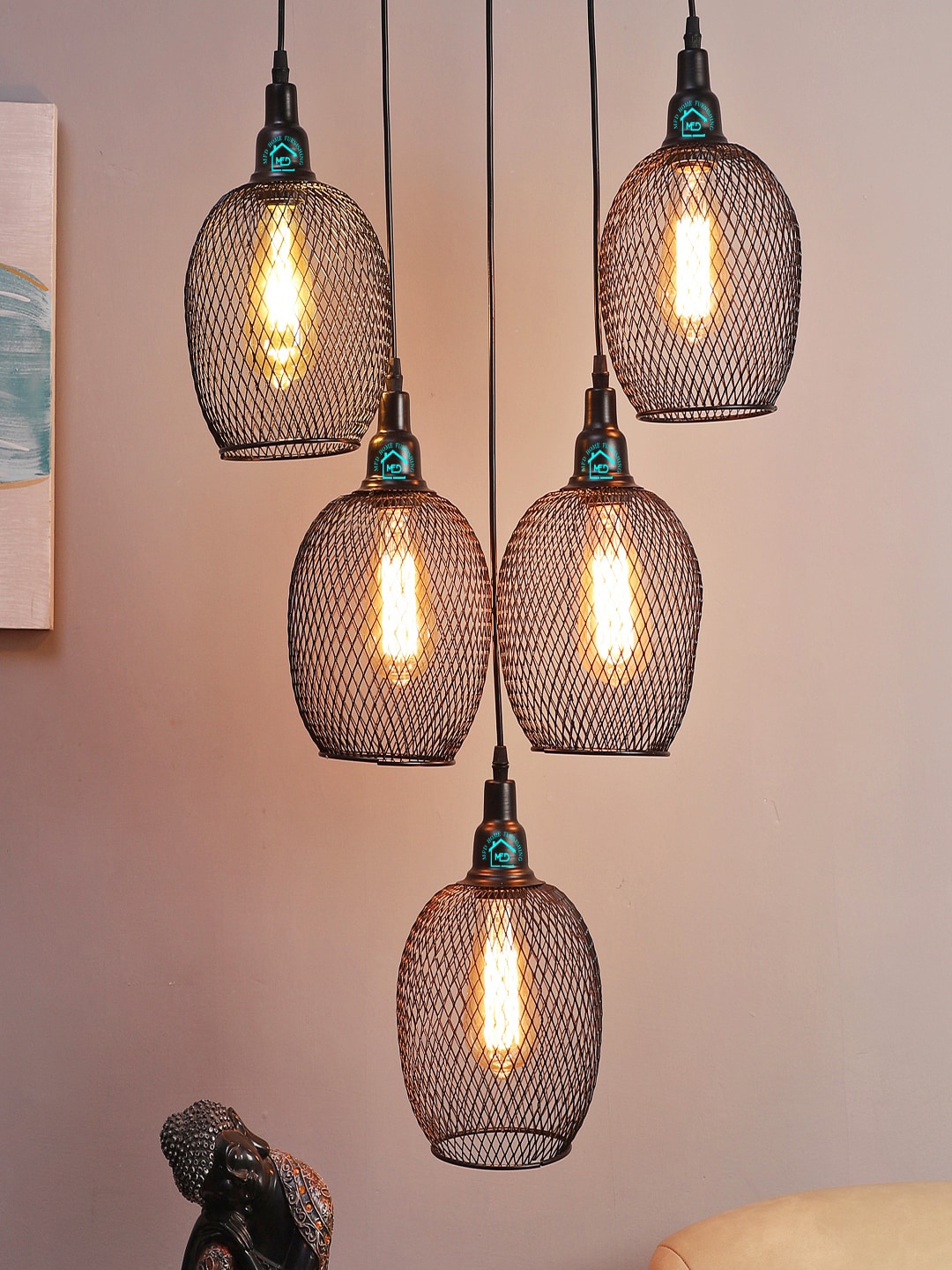 

MFD HOME FURNISHING Black & Orange Self Design Cluster Light