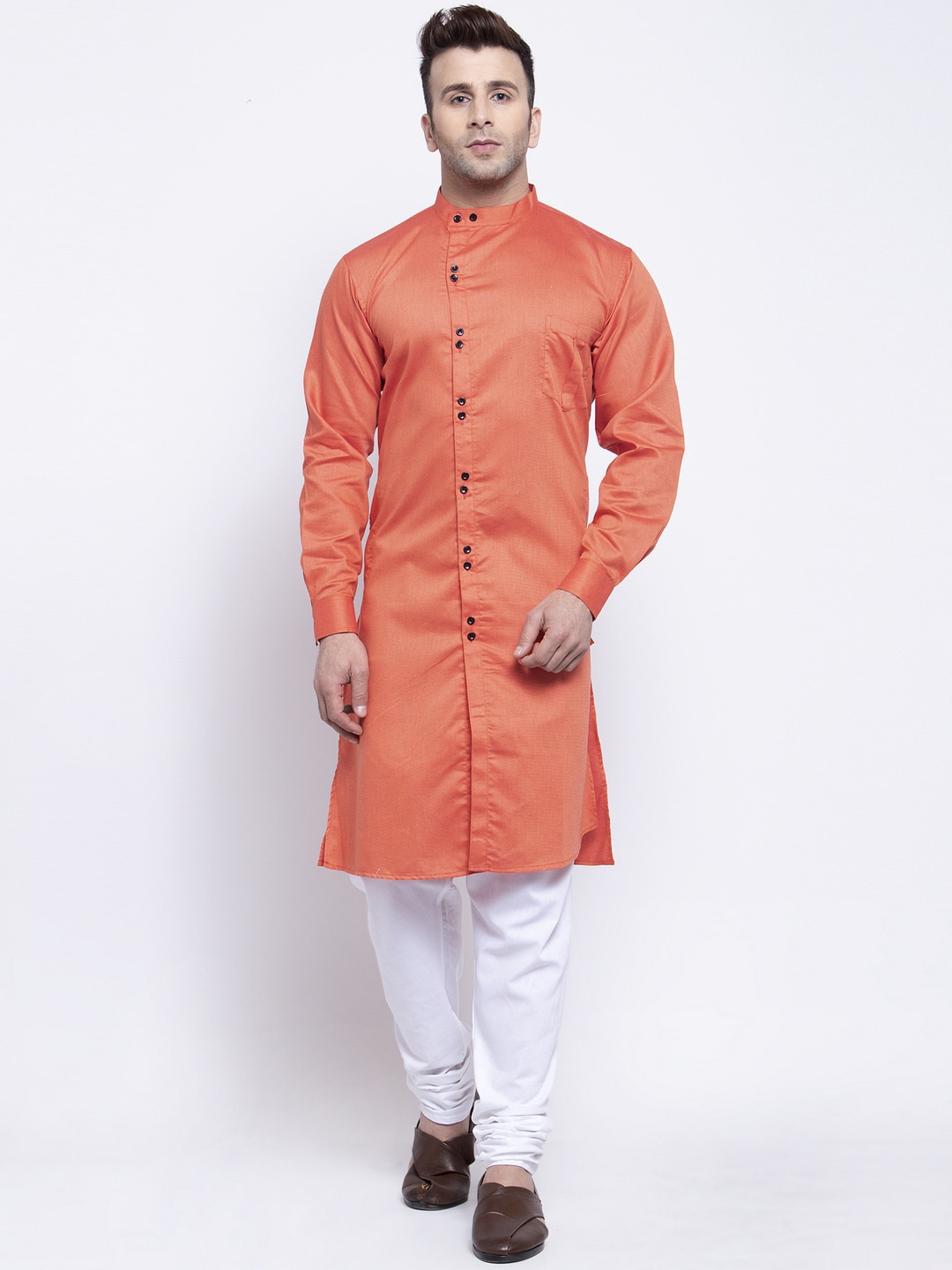 

KLOTTHE Men Orange Solid Straight Kurta