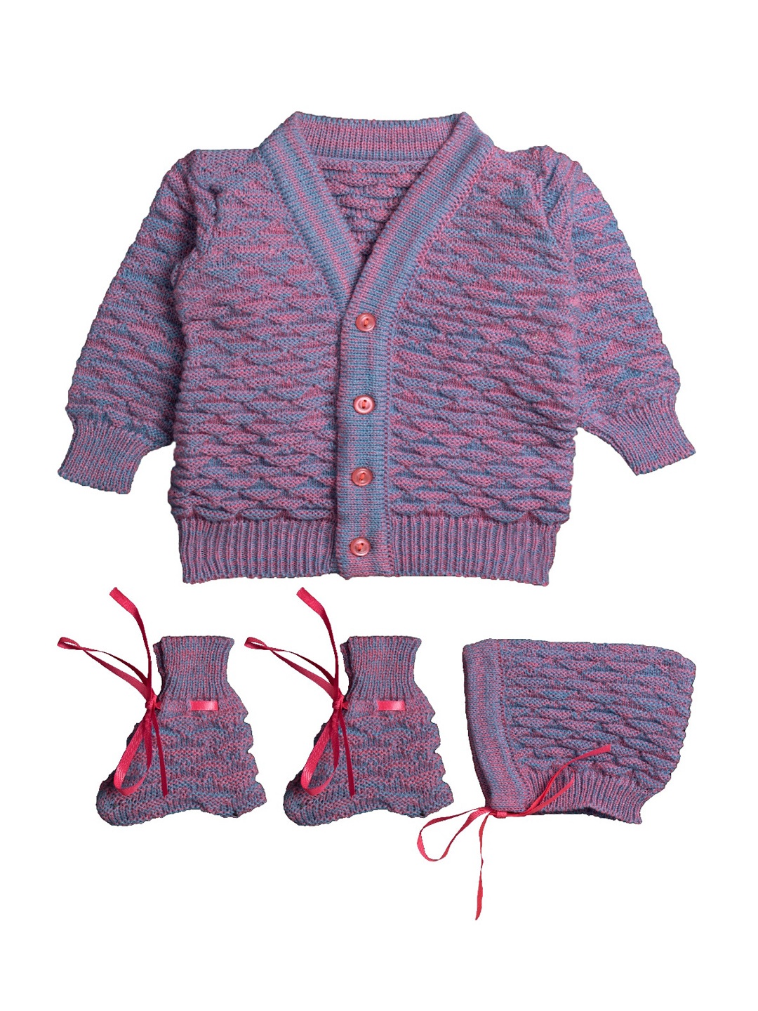 

Little Angels Unisex Kids Mauve Self Design Cardigan Sweater