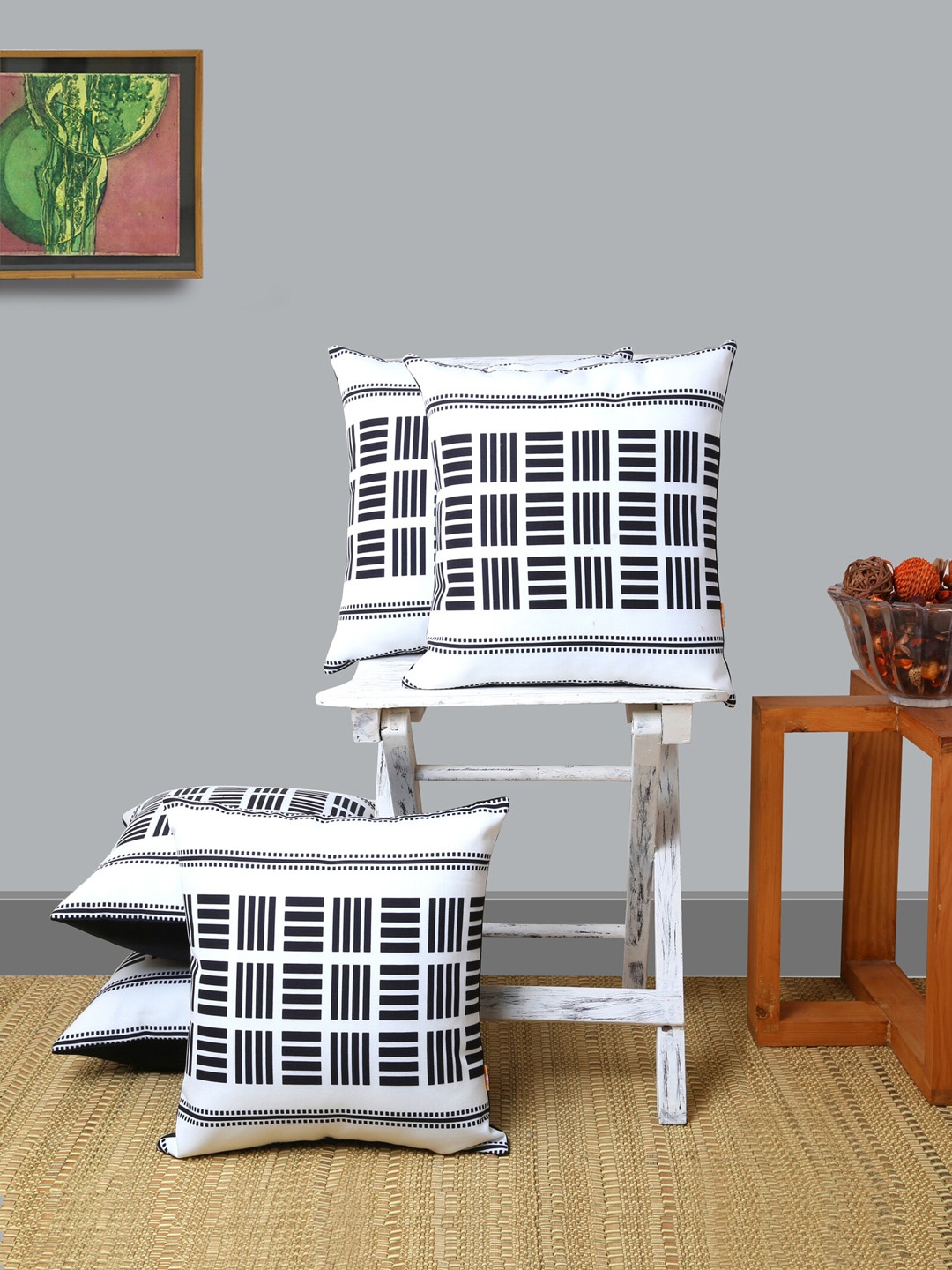 

ANS Black & White Set of 5 Geometric Square Cushion Covers