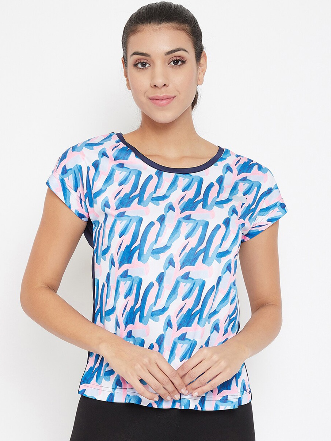 Clovia Women Blue Printed Round Neck T-shirt