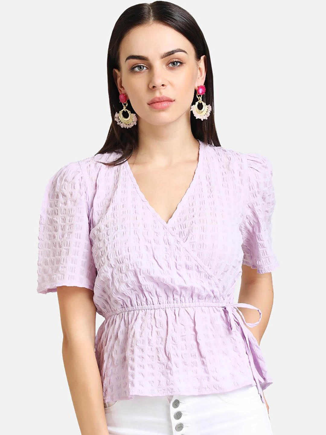 

Kazo Women Purple Self Design Wrap Top