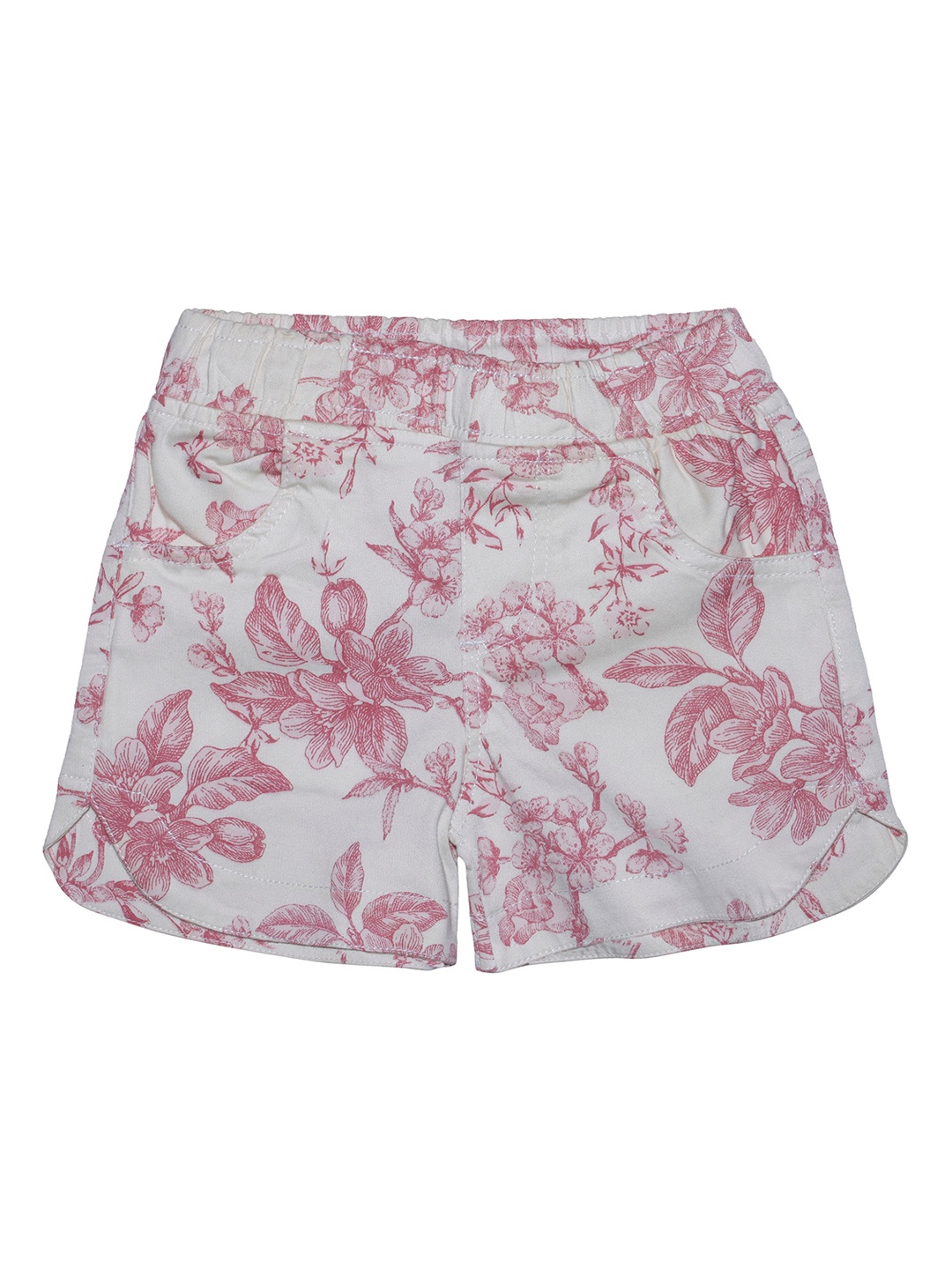 

KiddoPanti Girls White & Pink Floral Print Regular Shorts