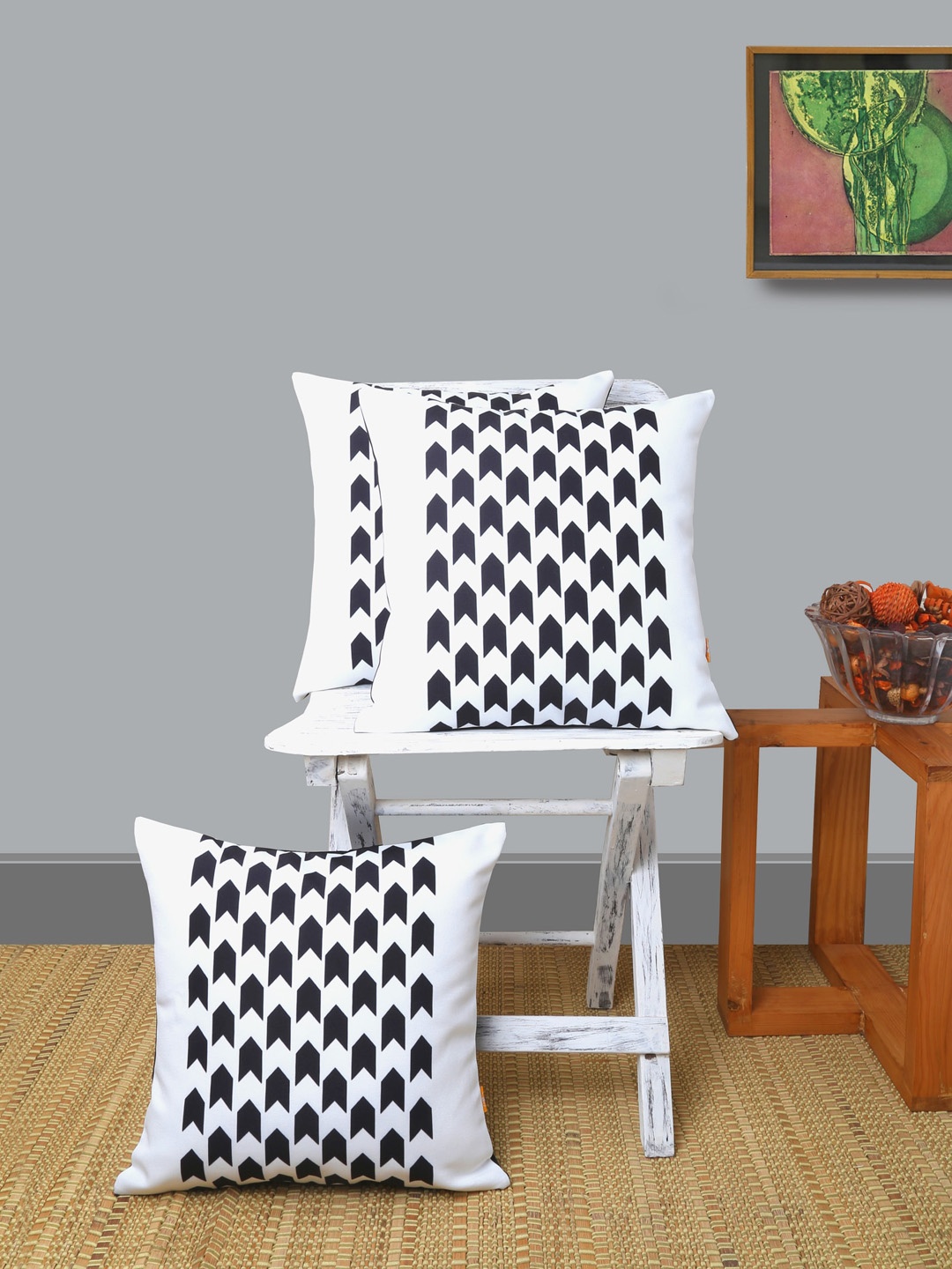 

ANS Black & White Set of 3 Geometric Square Cushion Covers