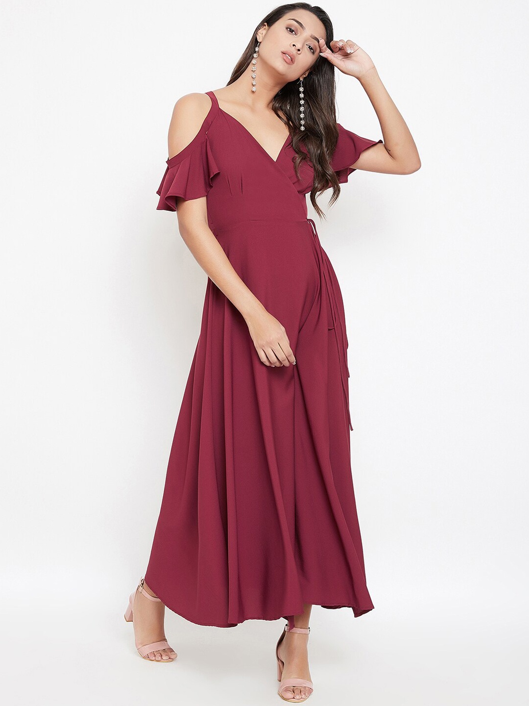 

Berrylush Women Maroon Solid Maxi Dress