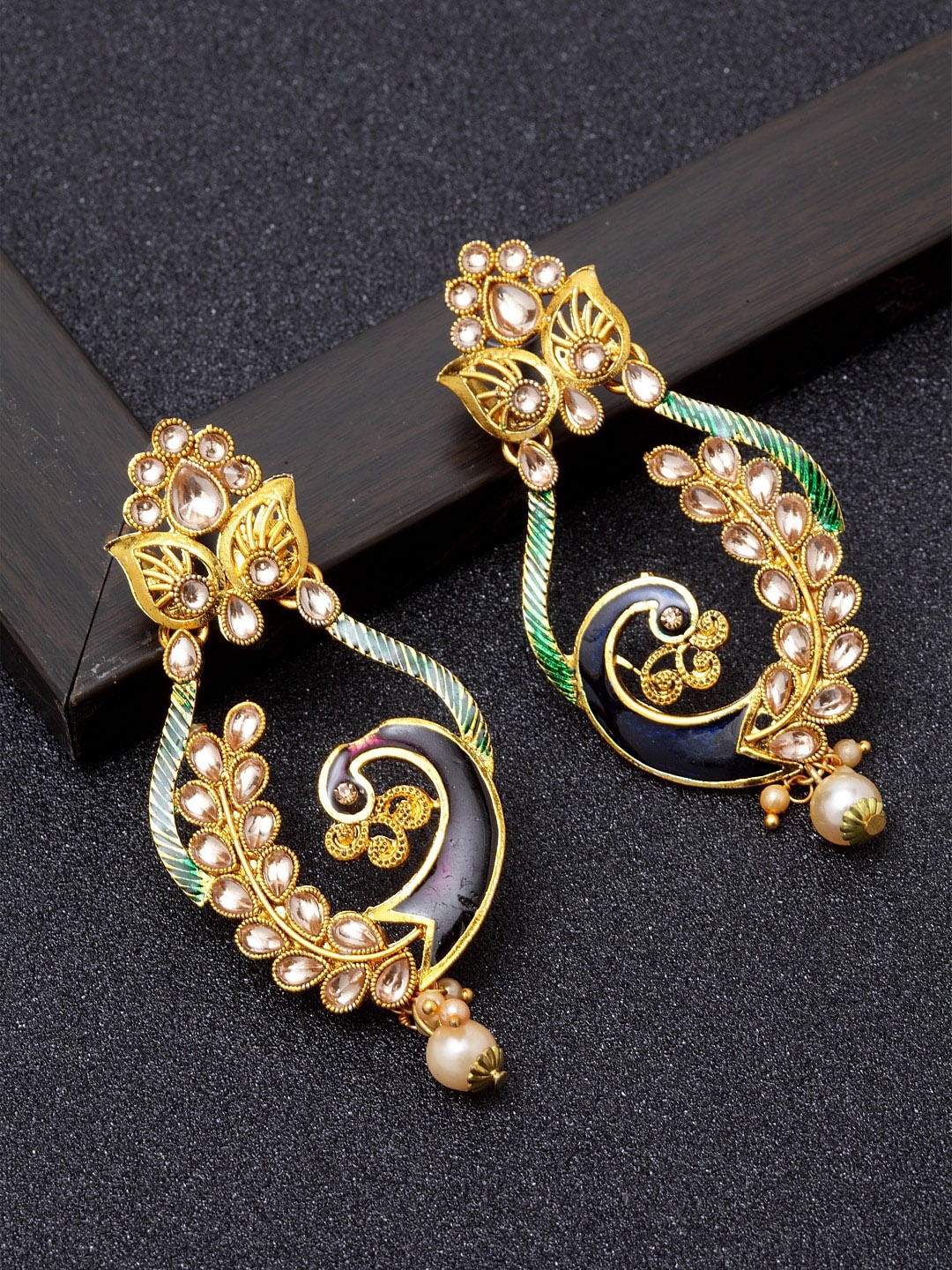 

Shining Diva Gold-Toned Peacock Shaped Drop Earrings