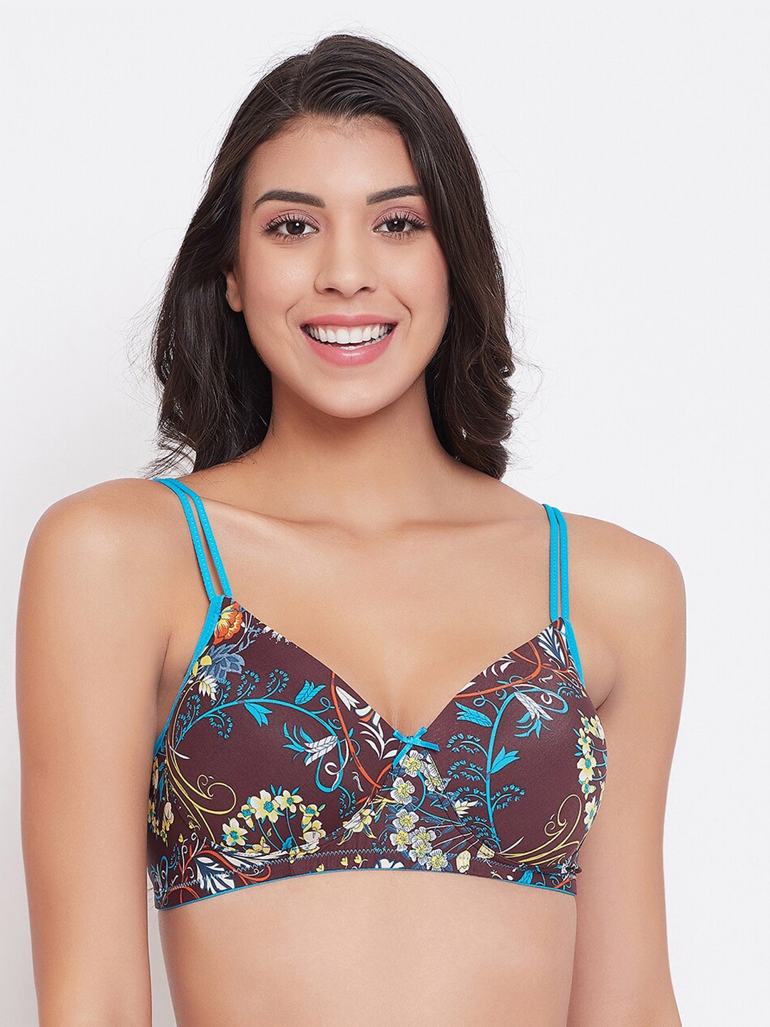 

Clovia Brown & Blue Printed Non-Wired Lightly Padded T-shirt Bra