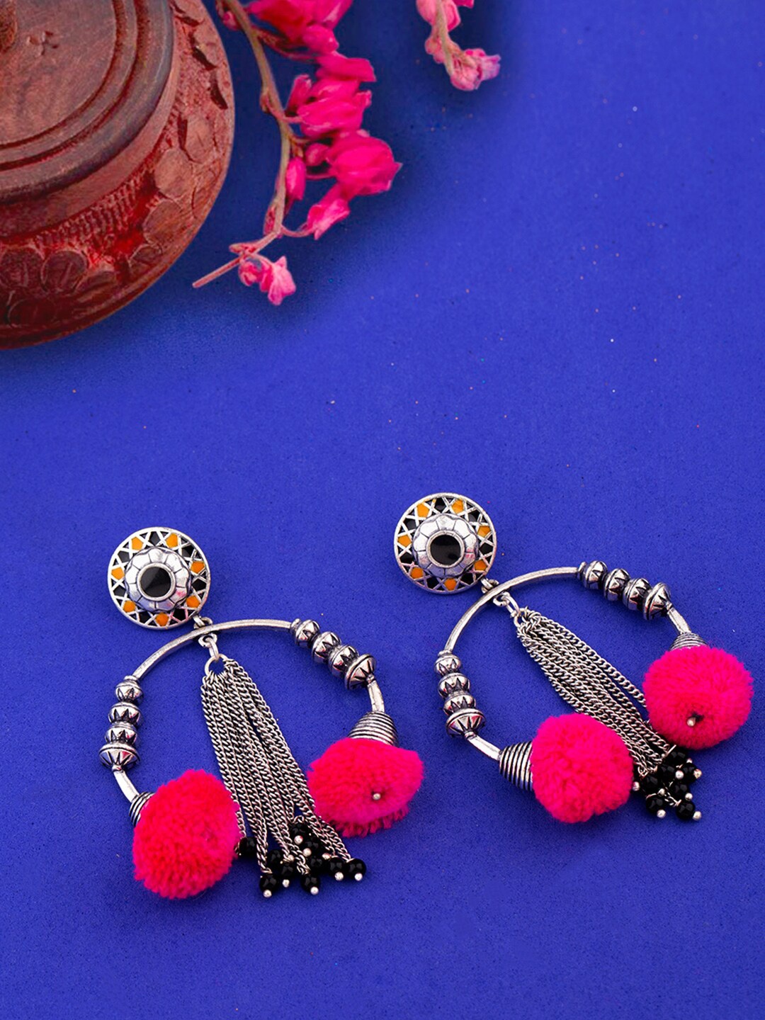 

Voylla Silver-Toned Contemporary Drop Earrings