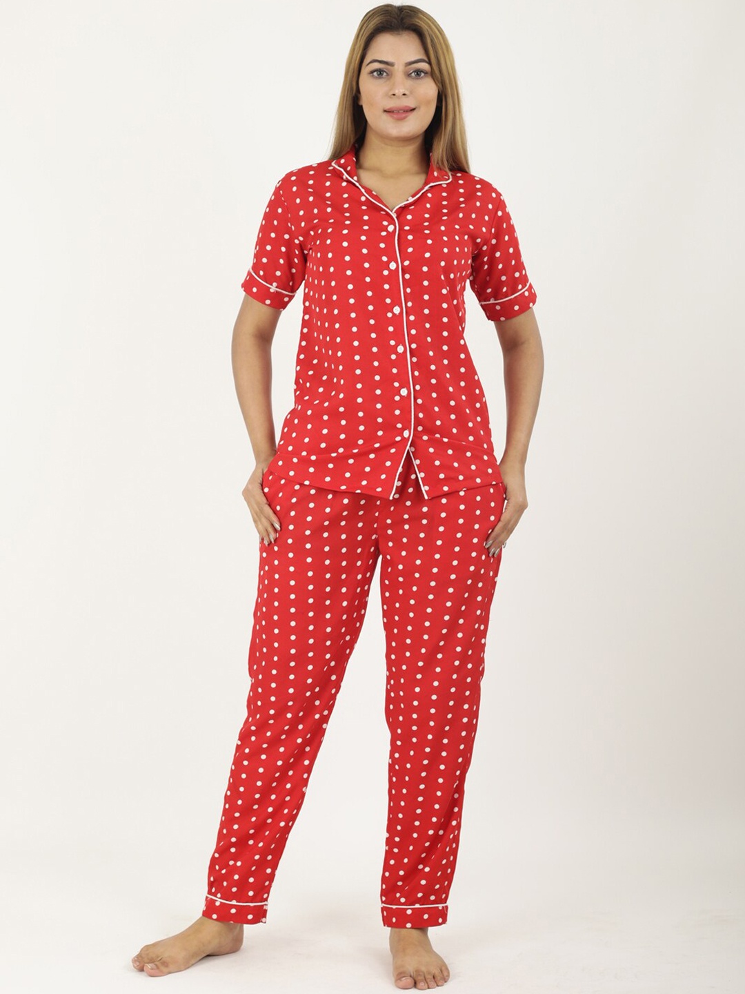 

NEUDIS Women Red & White Printed Night suit