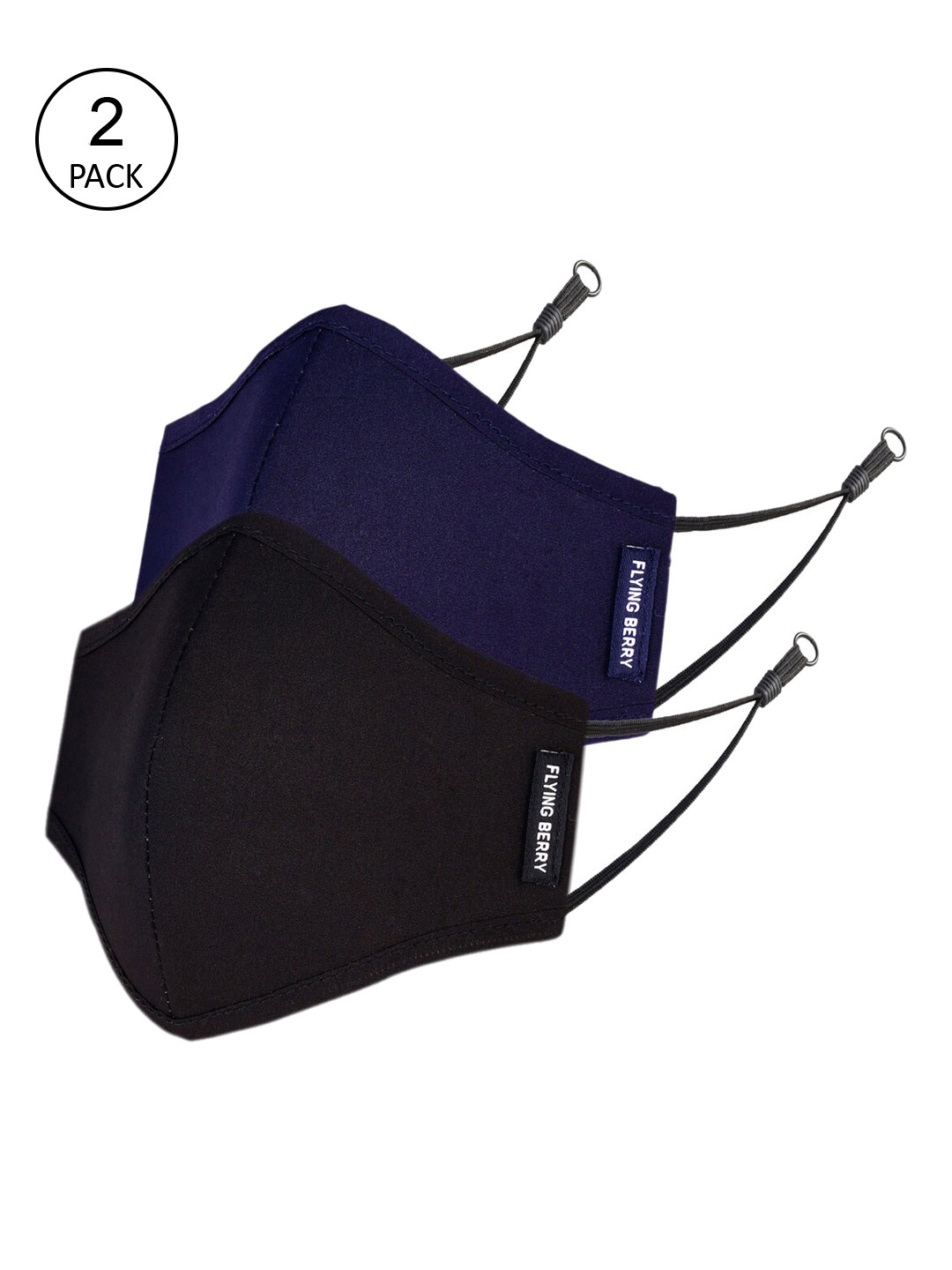 

FLYING BERRY Unisex Pack of 2 Anti Pollution 3-Ply ISO Certified Reusable Cloth Masks, Black