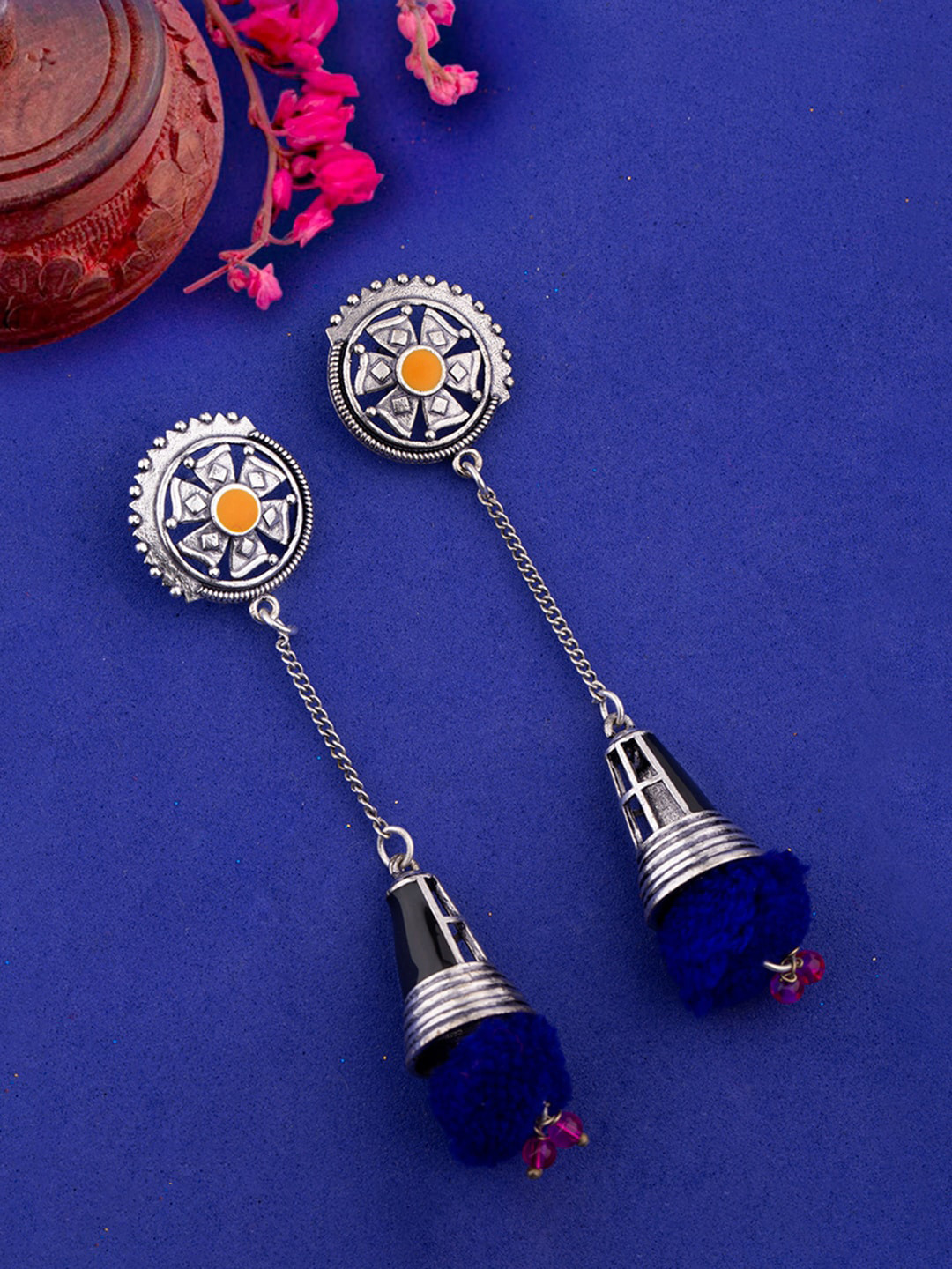 

Voylla Silver-Toned Contemporary Drop Earrings