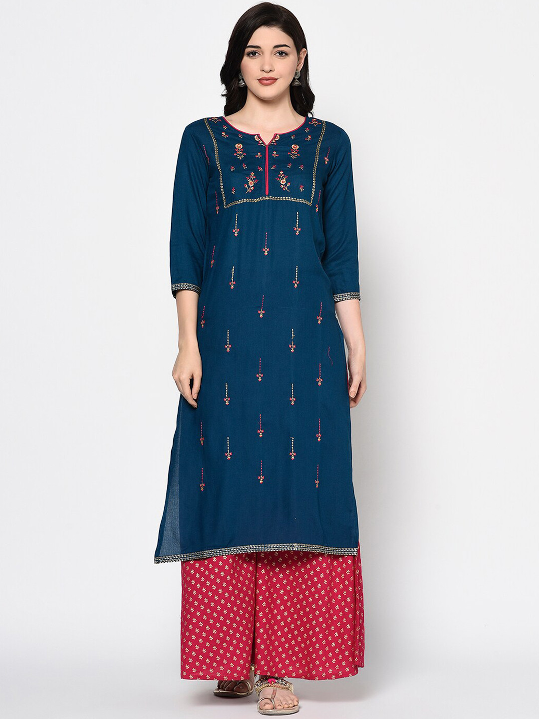 

GULMOHAR JAIPUR Women Blue Embroidered Kurta with Palazzos