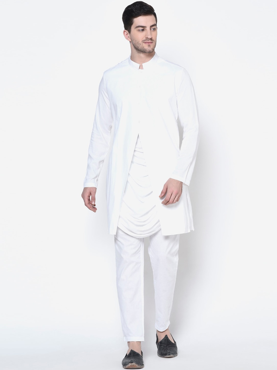 

DEYANN Men White Woven Design A-Line Kurta