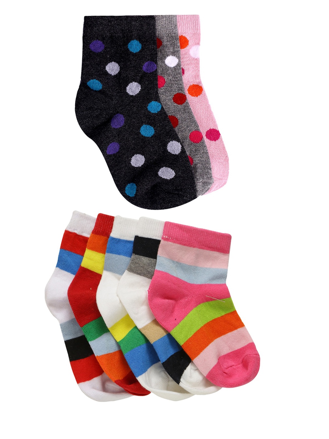 

FOOTPRINT 6 Pairs Infant Kids Patterned Ankle-Length Organic Cotton Socks, Black