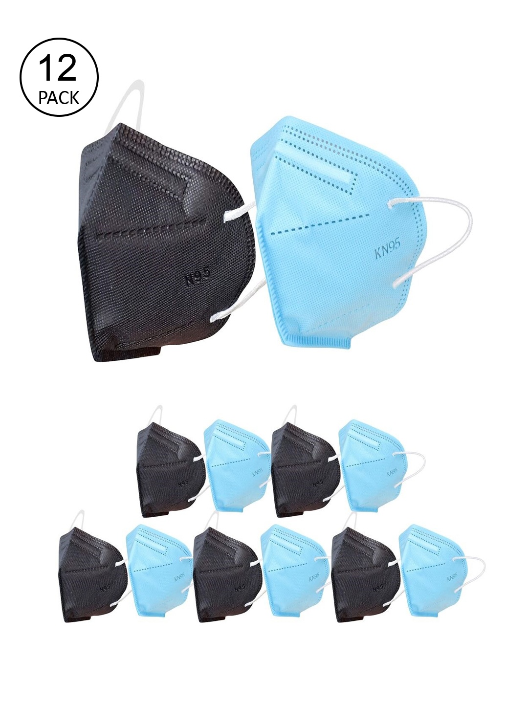 

OOMPH Unisex Pack Of 12 Solid 5-Ply Anti-Pollution Reusable KN95 Protective Masks, Black