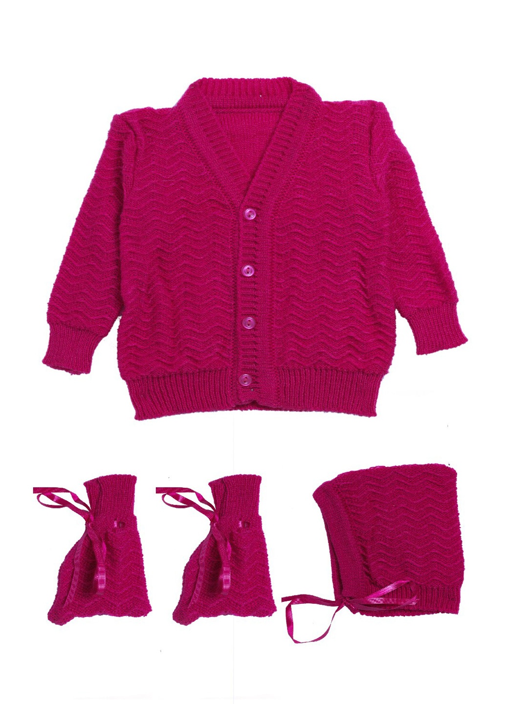

Little Angels Unisex Kids Fuchsia Self Design Cardigan Sweater