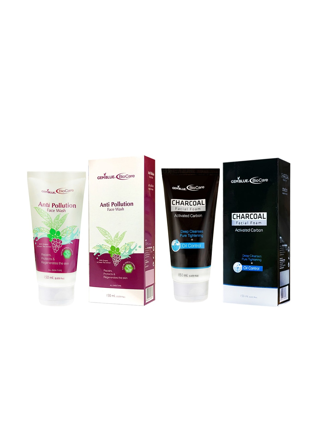 

GEMBLUE BioCare Multicoloured Unisex Set of 2 Anti Polloution & Charcoal Face wash, Multi