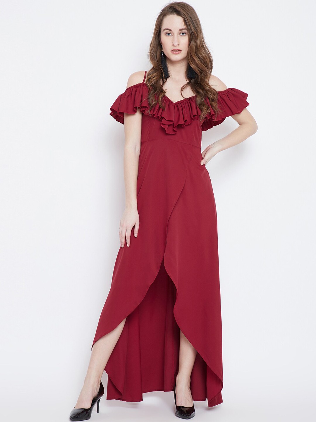 

Berrylush Women Red Solid Maxi Dress