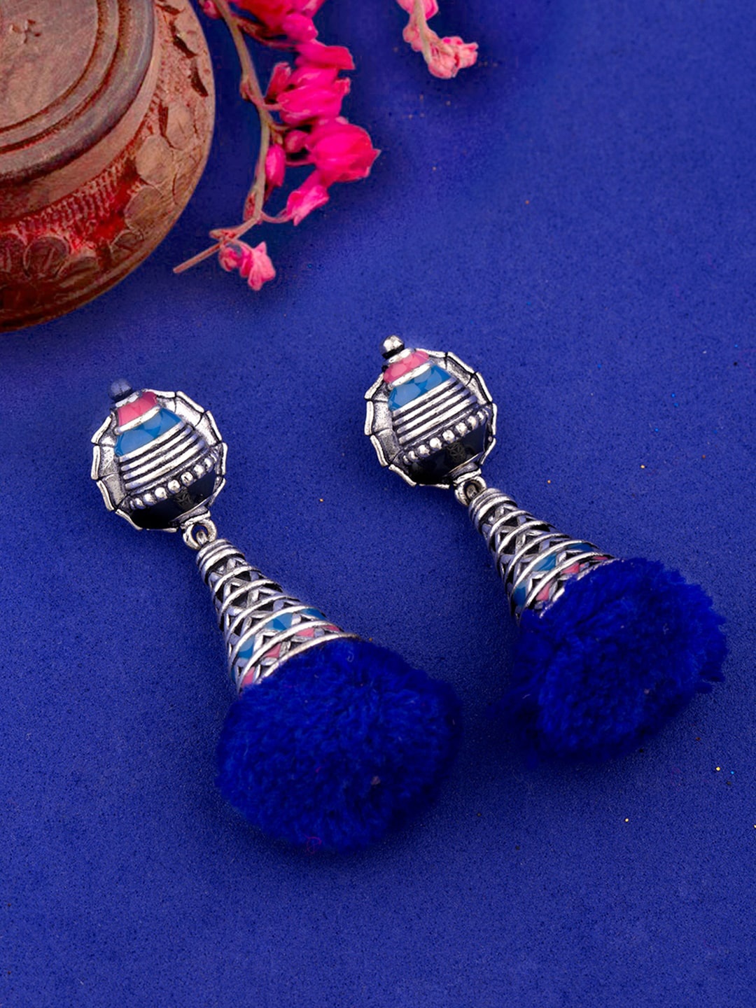 

Voylla Silver-Toned Contemporary Drop Earrings