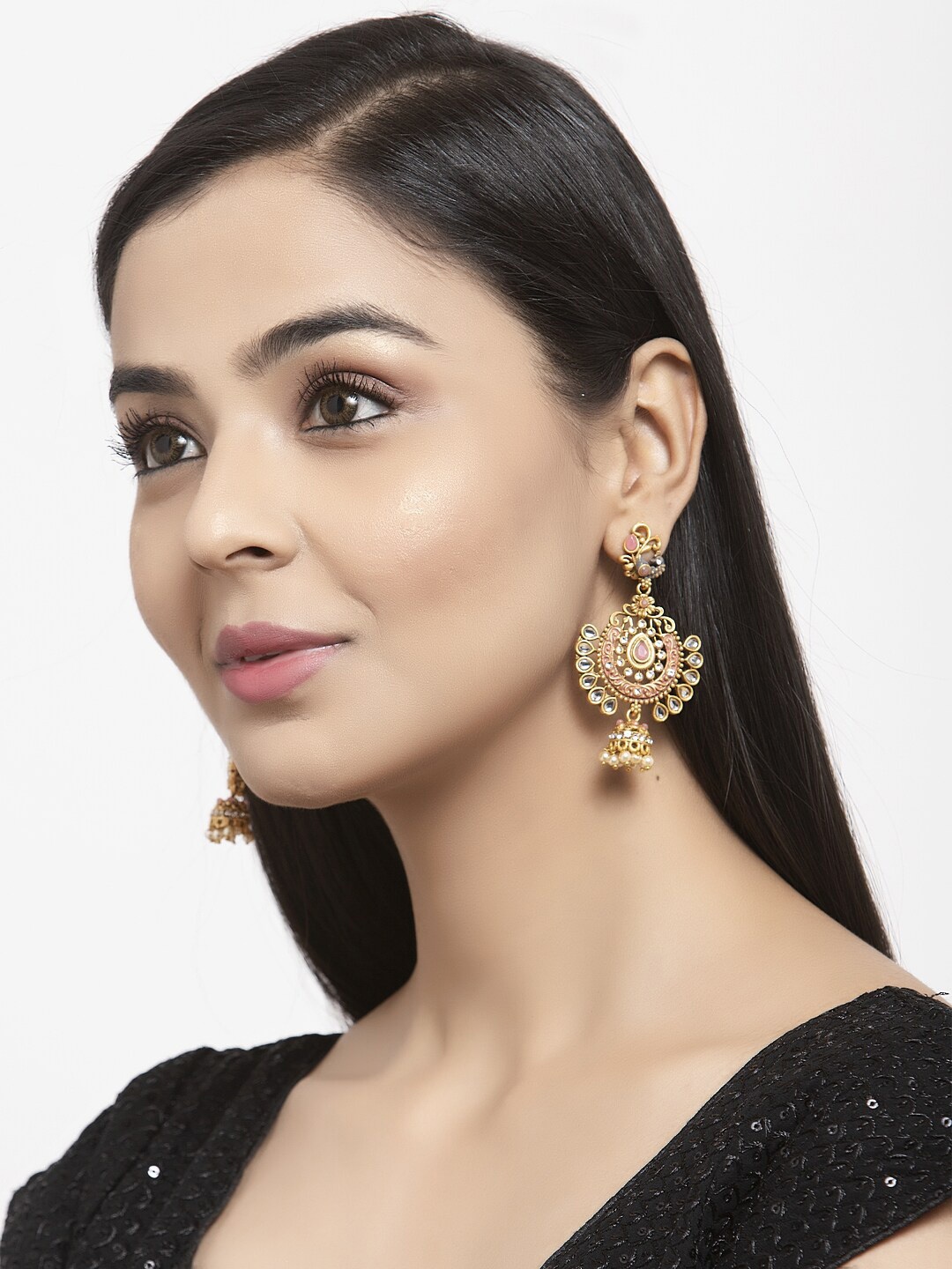 

Shining Diva Gold-Toned Dome Shaped Jhumkas