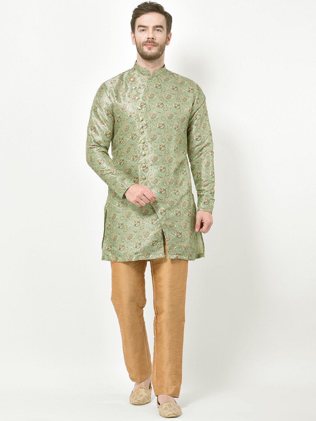 

SG LEMAN Men Green Printed Kurta with Pyjamas