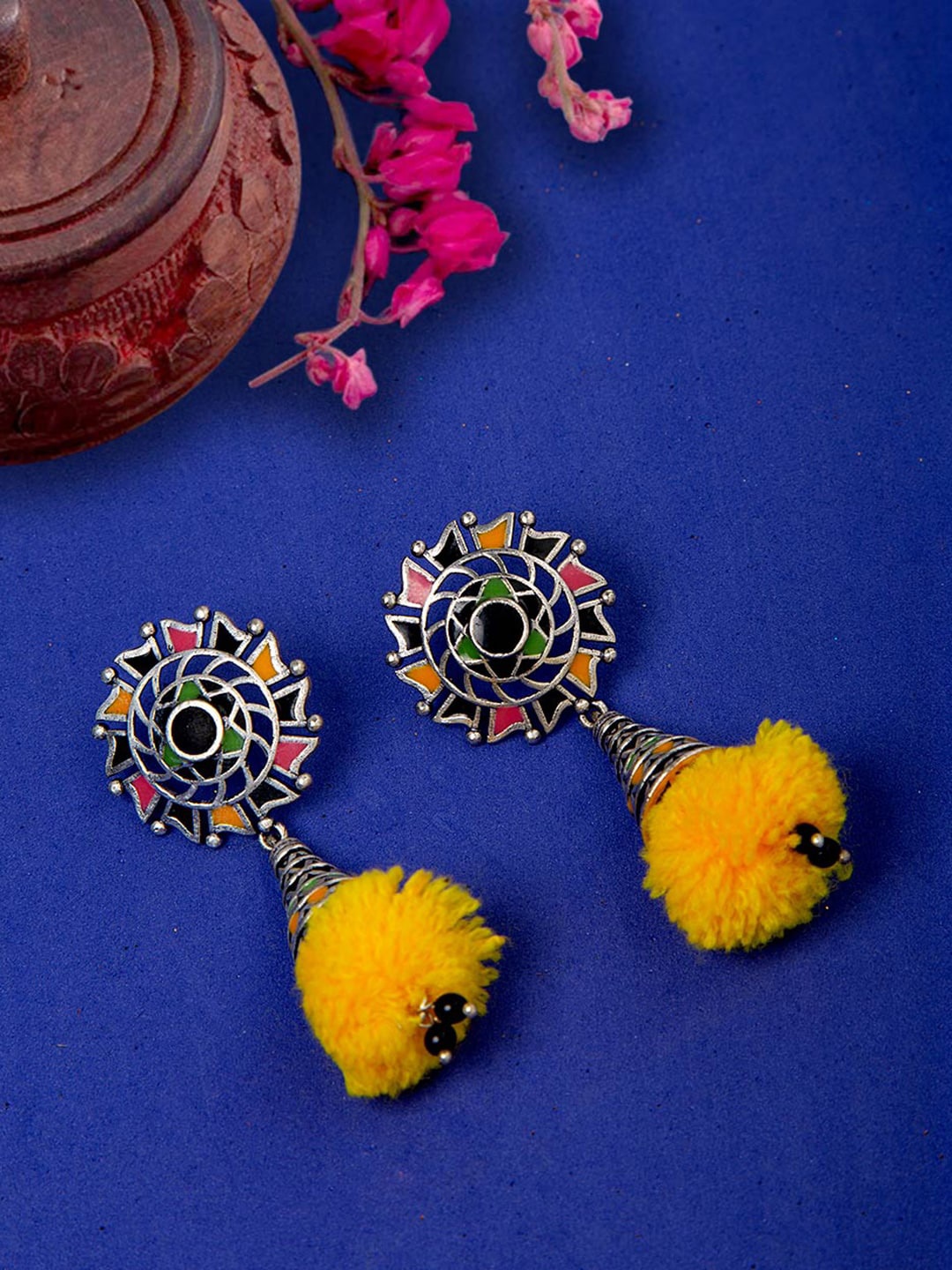 

Voylla Silver-Toned Contemporary Drop Earrings