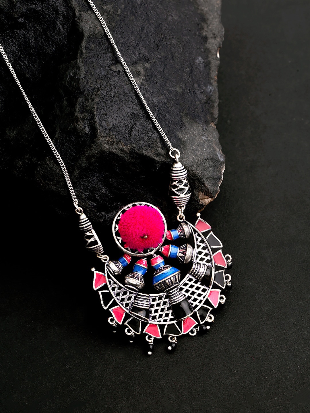 

Voylla Blue & Pink Silver-Plated Brass Enamelled Necklace