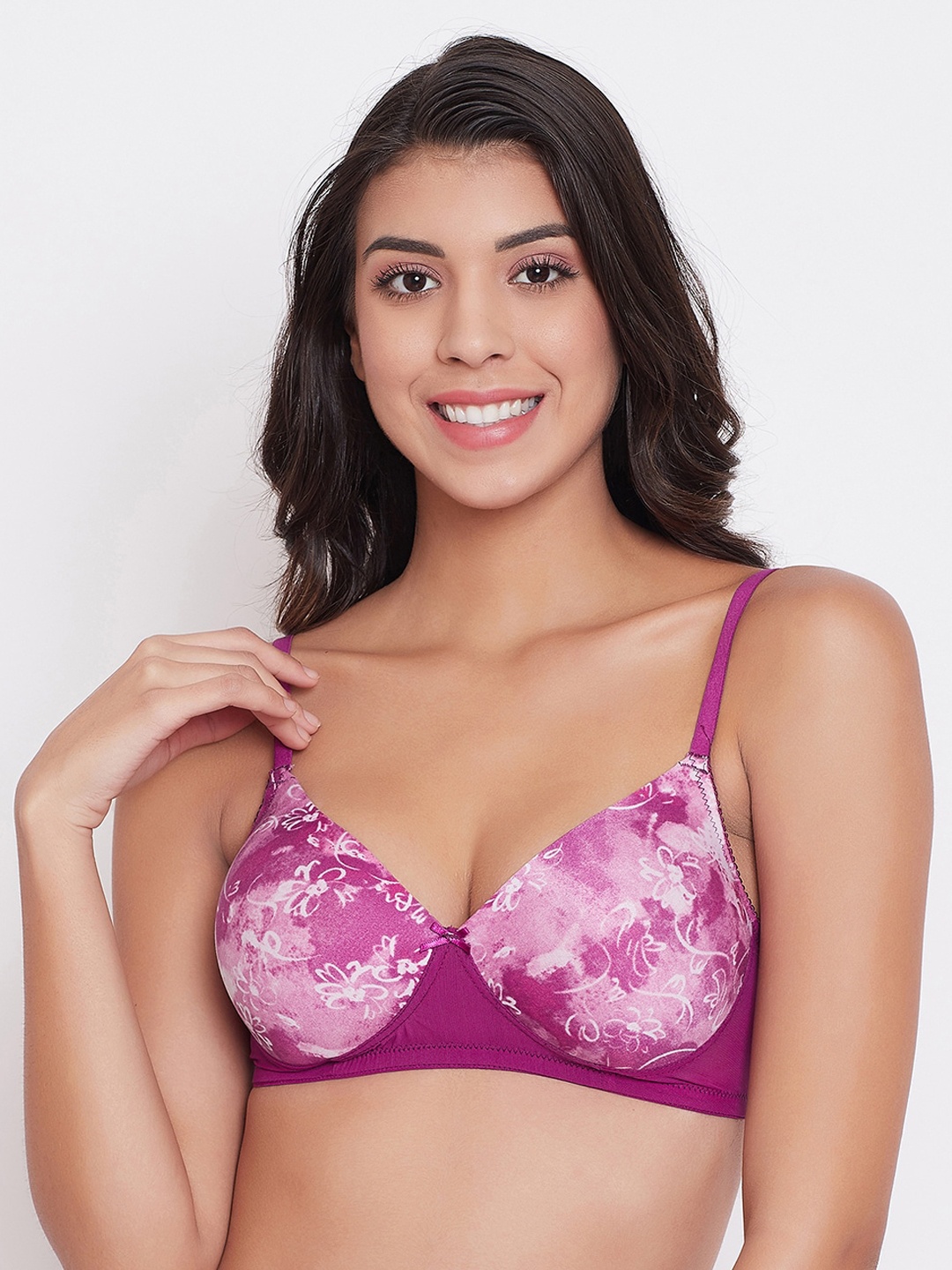 

Clovia Purple & White Printed Non-Wired Lightly Padded T-shirt Bra