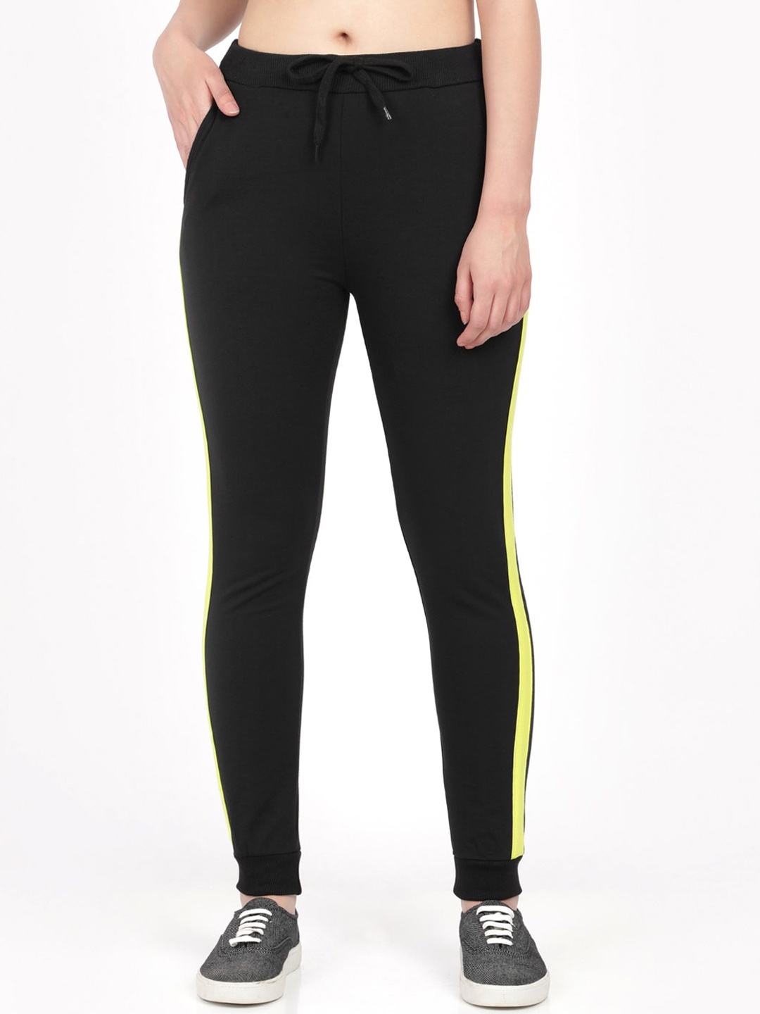 

BEVERLY BLUES Women Black & Yellow Solid Slim Fit Joggers