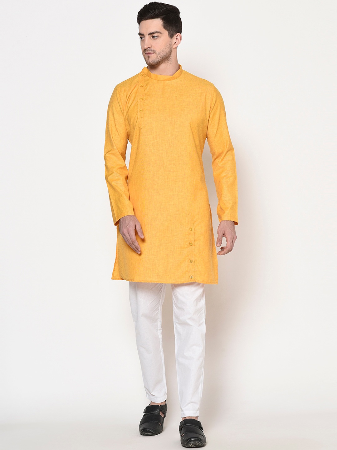 DEYANN Men Yellow Solid A-Line Kurta