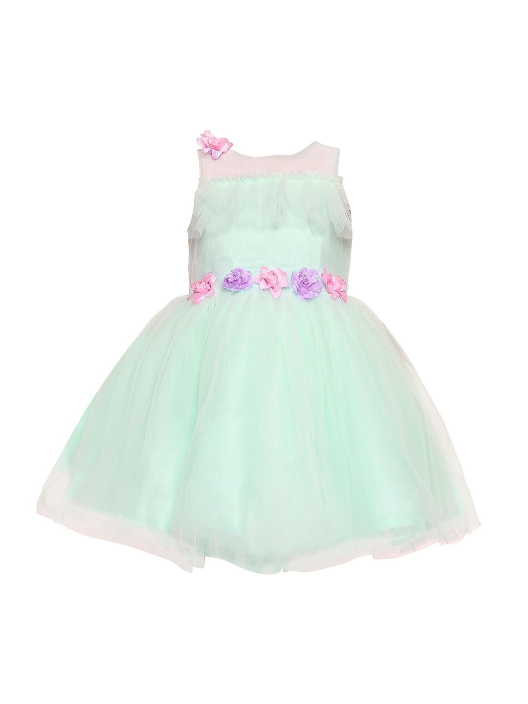 

BETTY Girls Green Self Design Fit and Flare Dress