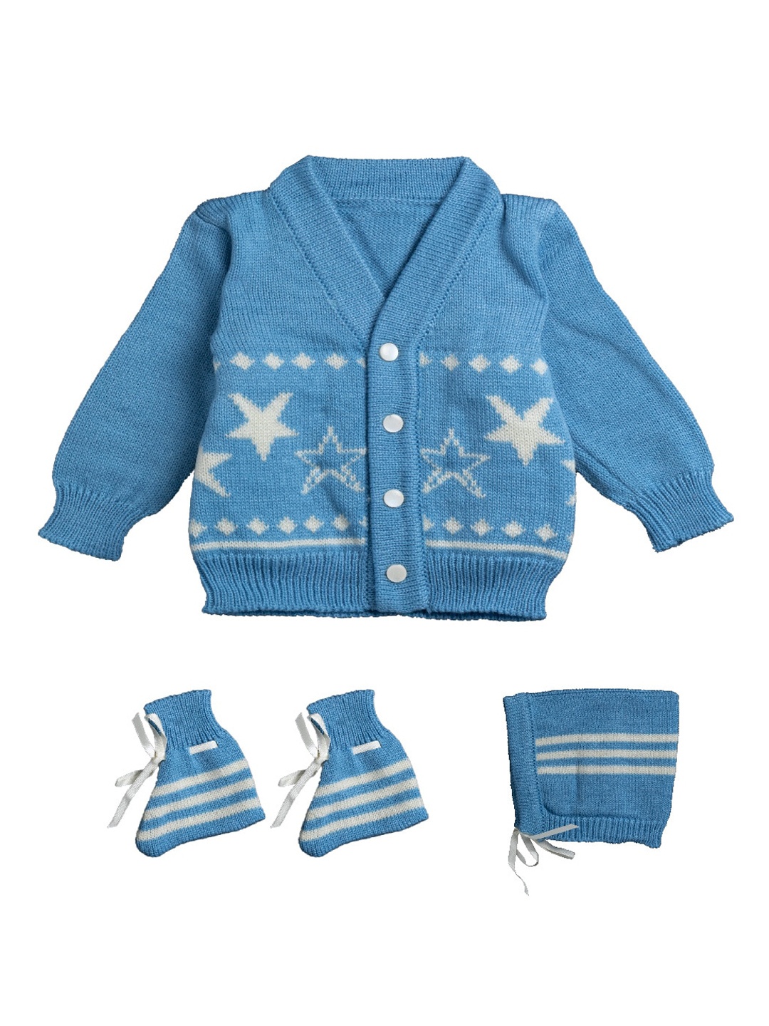 

Little Angels Unisex Kids Blue Printed Cardigan Sweater Set