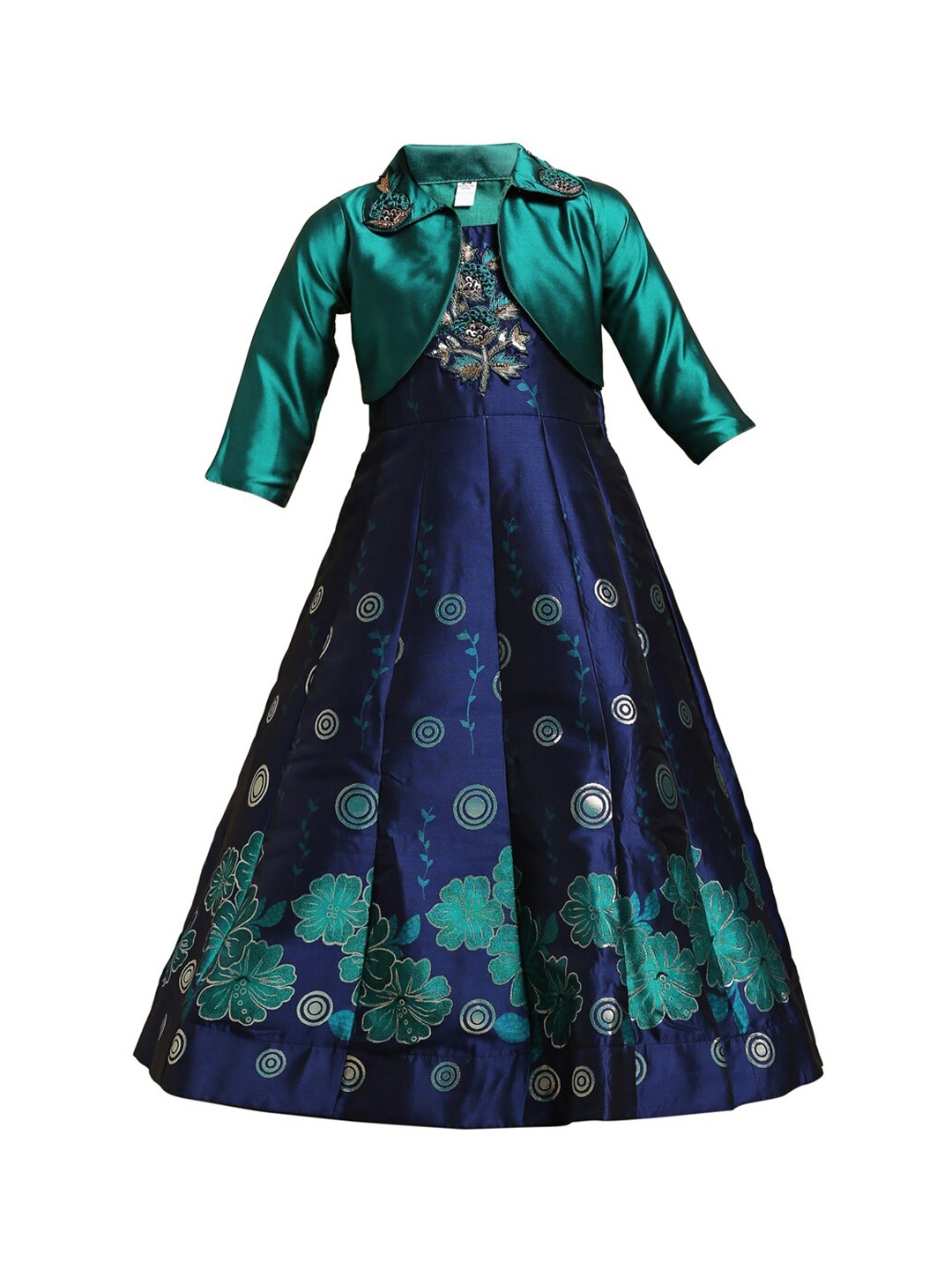 

BETTY Girls Green Printed Maxi Dress & Jacket