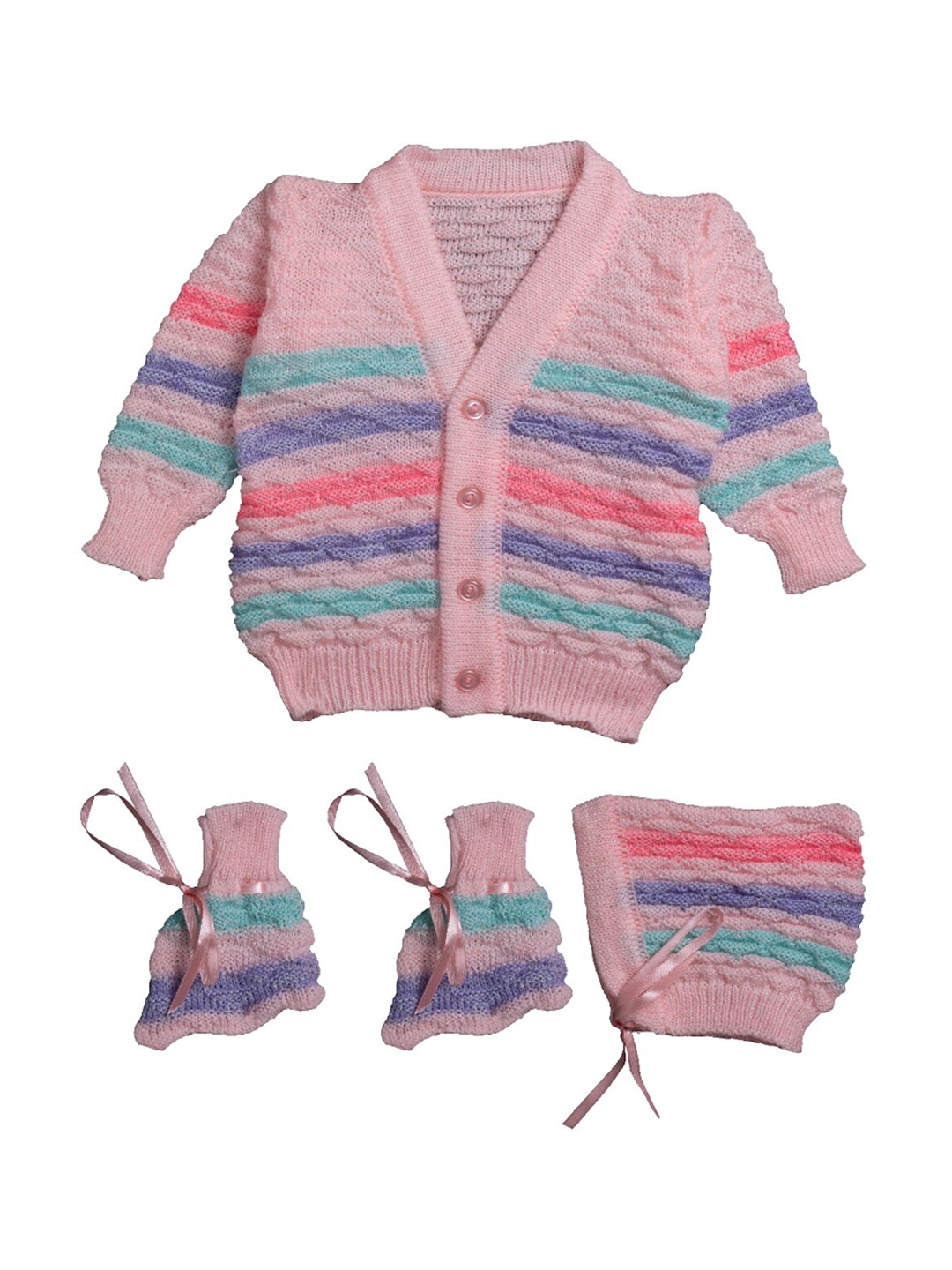 

Little Angels Infants Pink Striped Cardigan Sweater & Booties