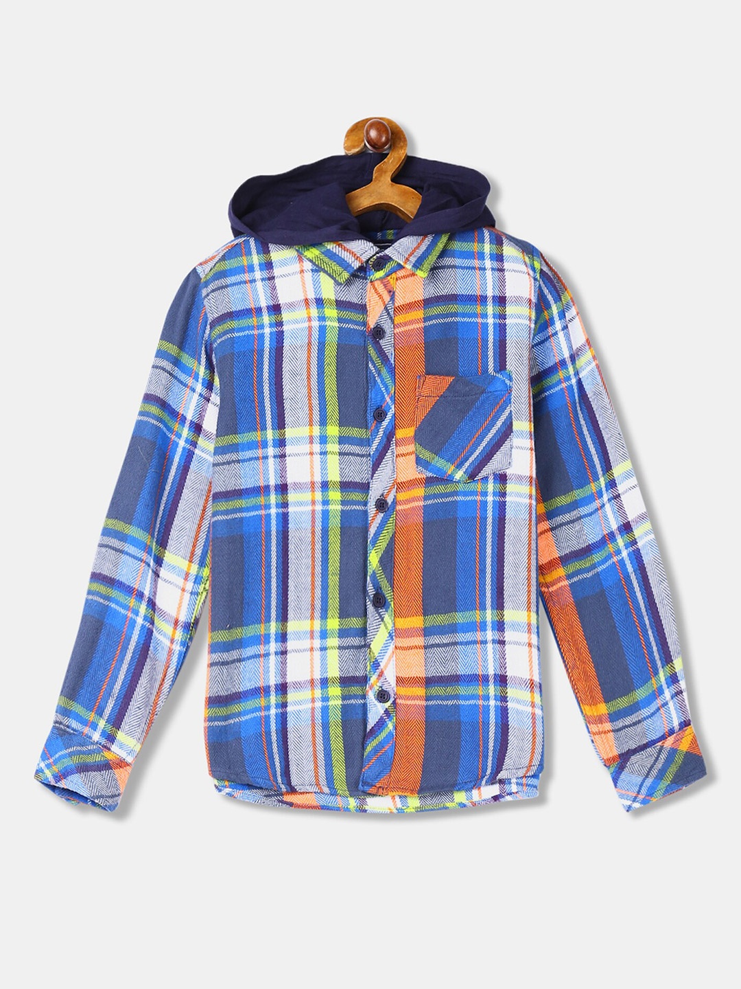 

Cherokee Boys Blue Regular Fit Checked Casual Cotton Shirt