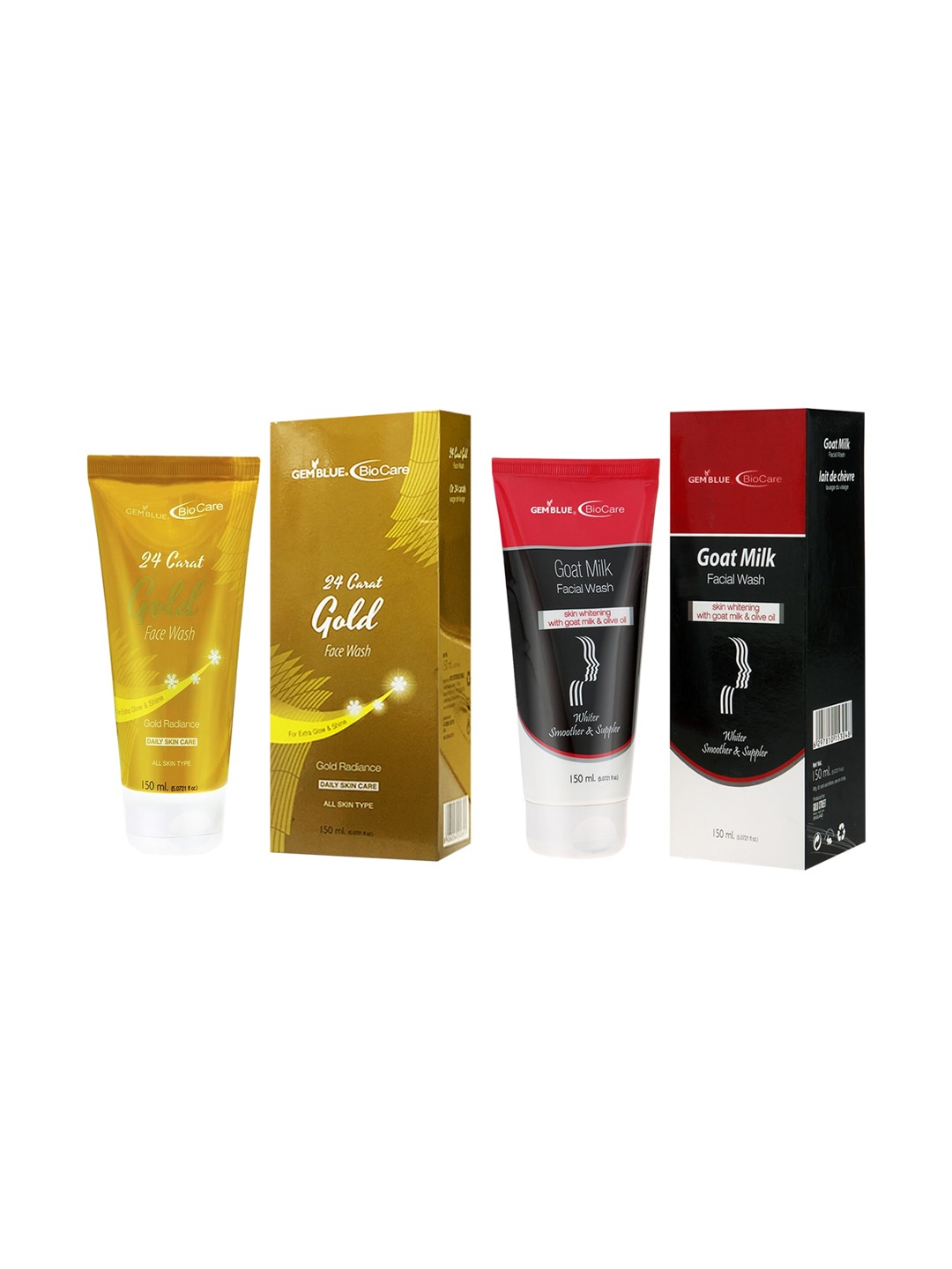 

GEMBLUE BioCare 24 Carat Gold & Goat Milk Face Wash 150ml ( Combo of 2), Yellow