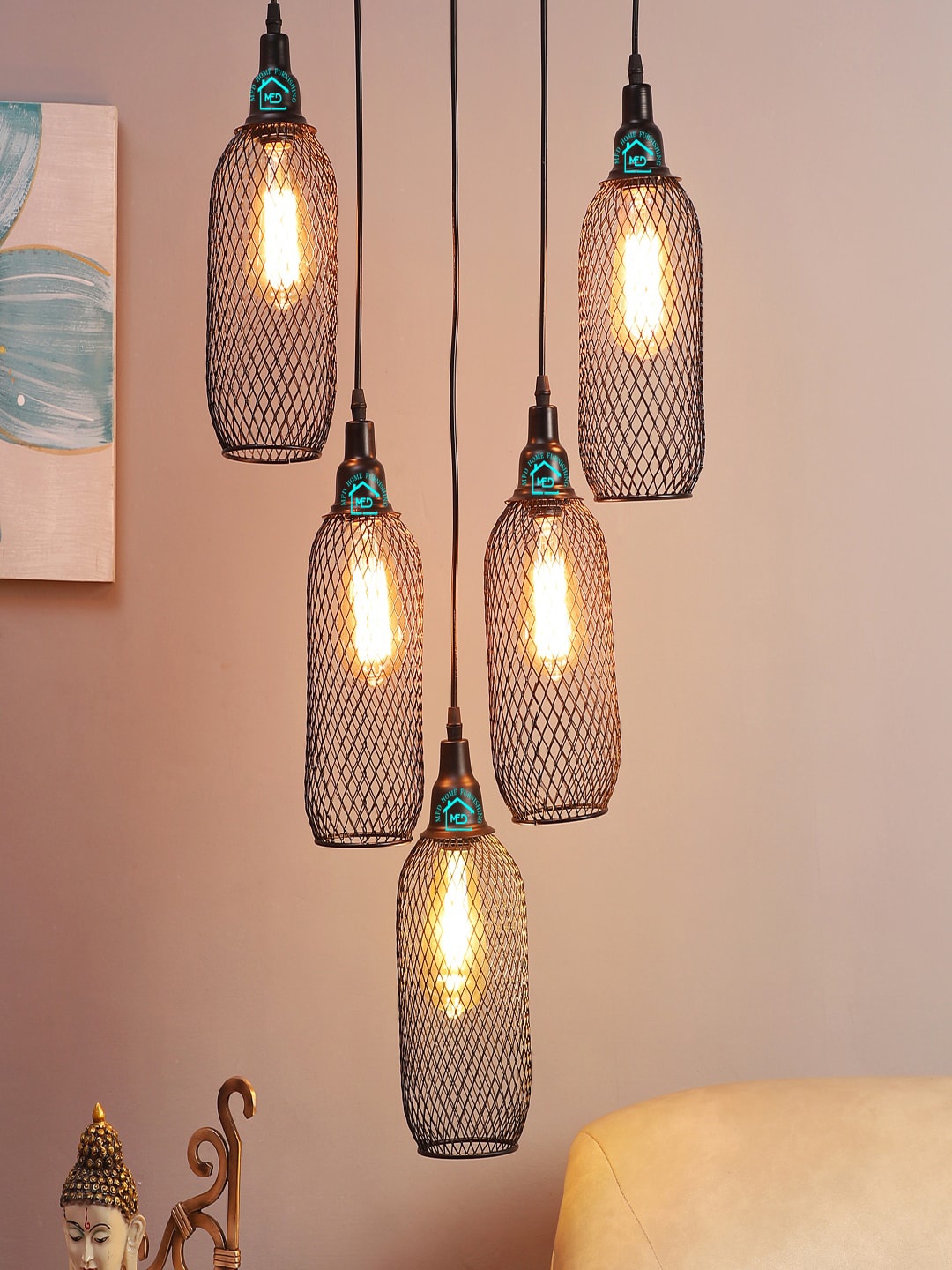 

MFD HOME FURNISHING Black Self Design Cluster Light