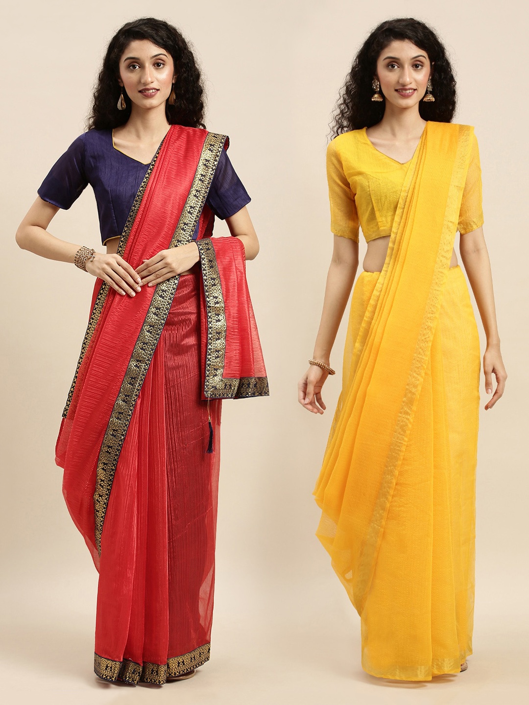 

Florence Red & Yellow Art Silk Solid Saree Combo