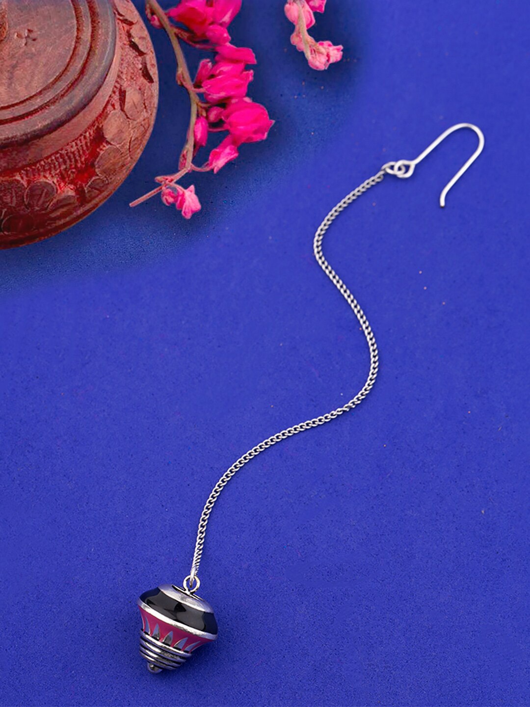 

Voylla Oxidized Silver-Plated Pink & Black Enamelled Maang Tikka