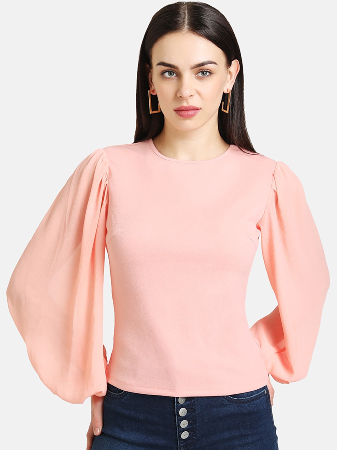 

Kazo Women Peach-Coloured Solid Fitted Top