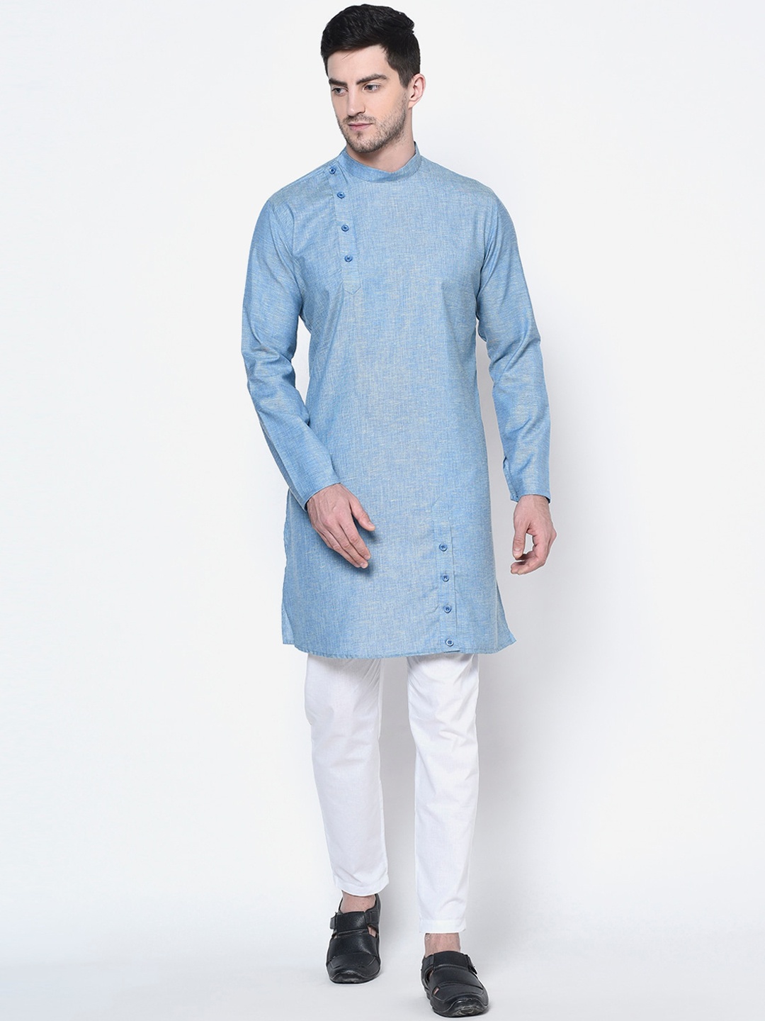 

DEYANN Men Blue Solid Angrakha A-Line Kurta