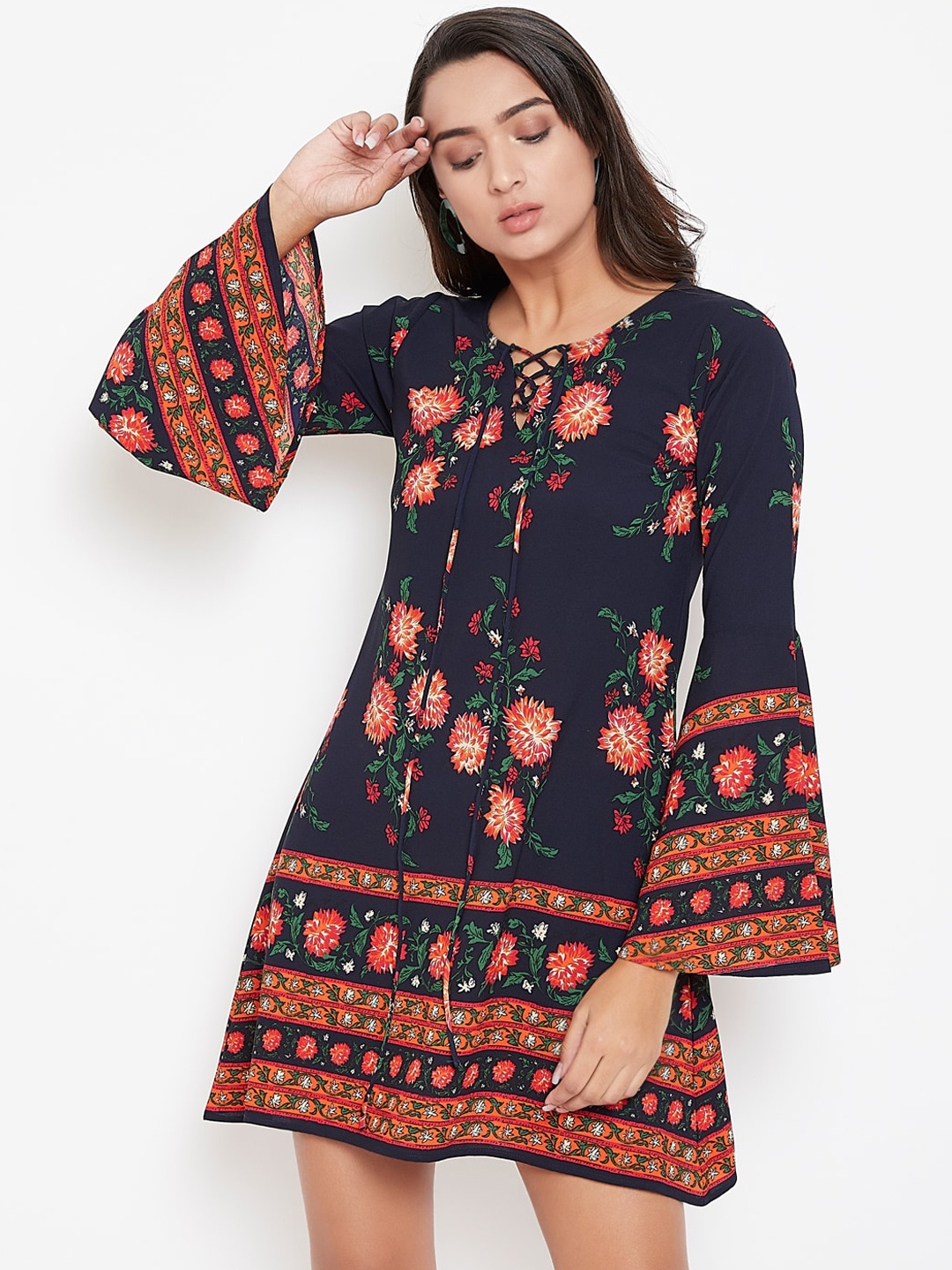 

Berrylush Women Navy Blue Printed A-Line Dress