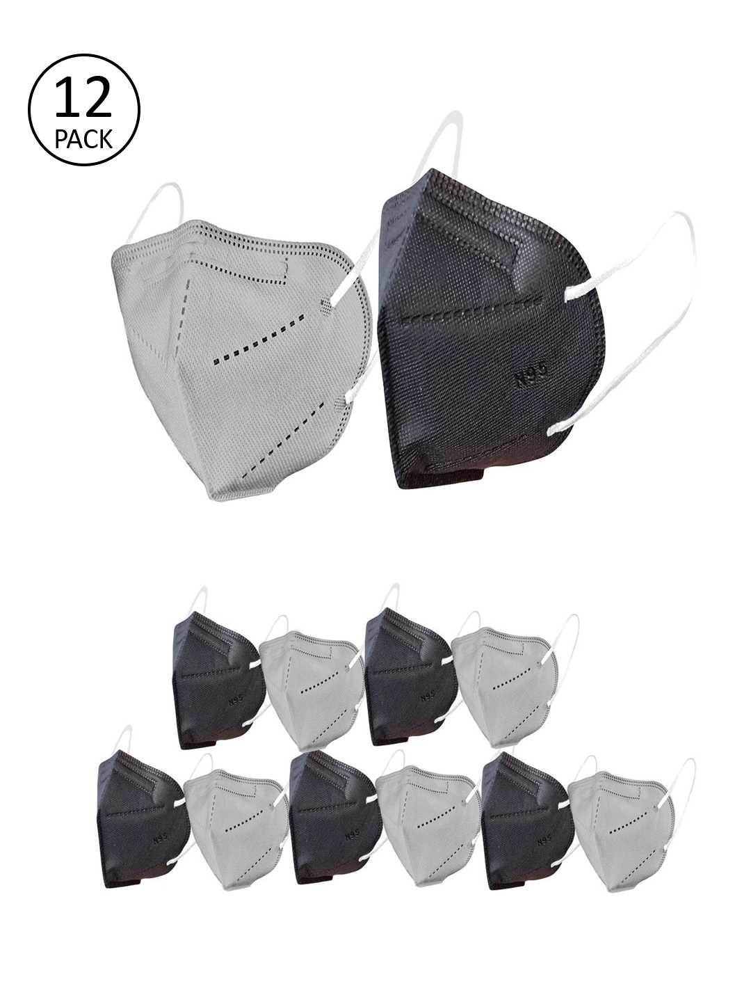 

OOMPH Unisex Pack of 12 Black & Grey Solid 5-Ply Reusable N95 or KN95 Masks