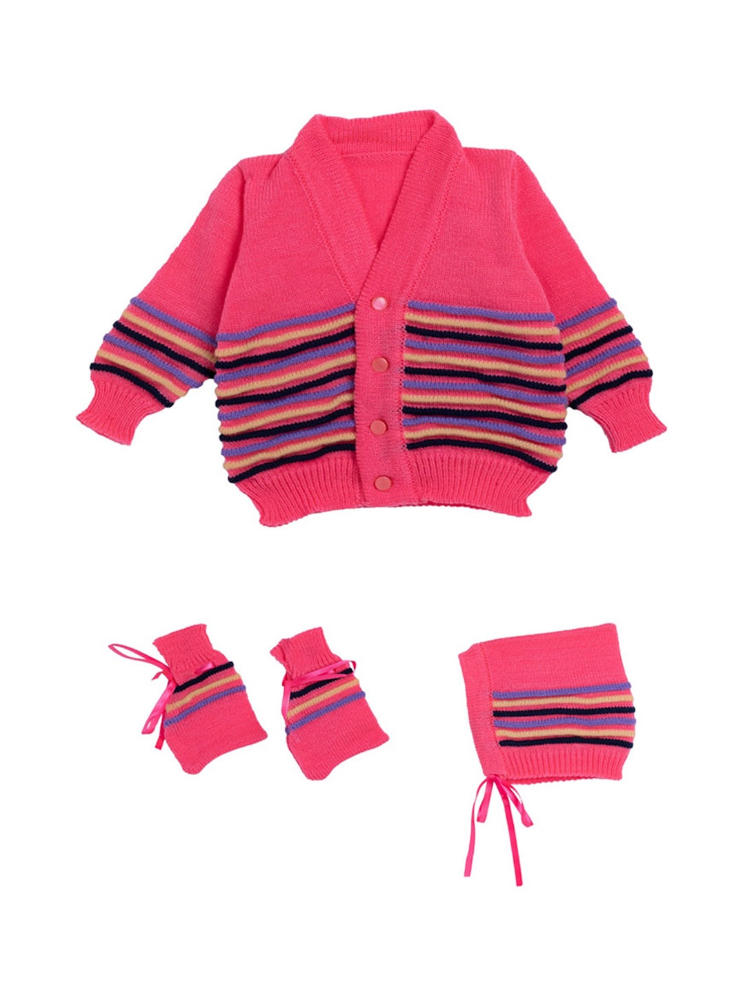 

Little Angels Unisex Kids Rose Self Design Full Sleeves Sweater Set